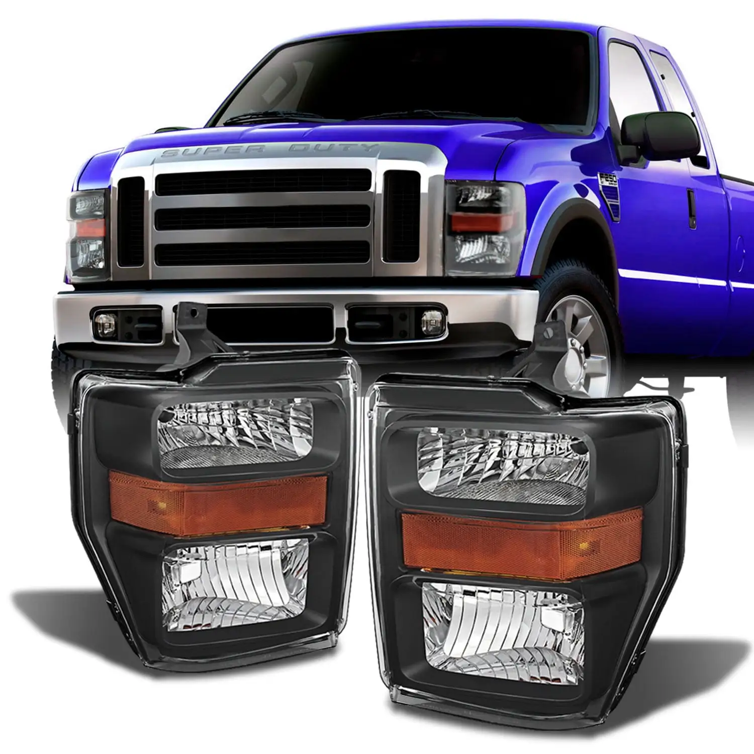 AKKON - For Black 2008-2010 Ford F250/F350/F450/F550 Superduty Pickup Truck Headlights Lamps LH+RH Pair Replacement