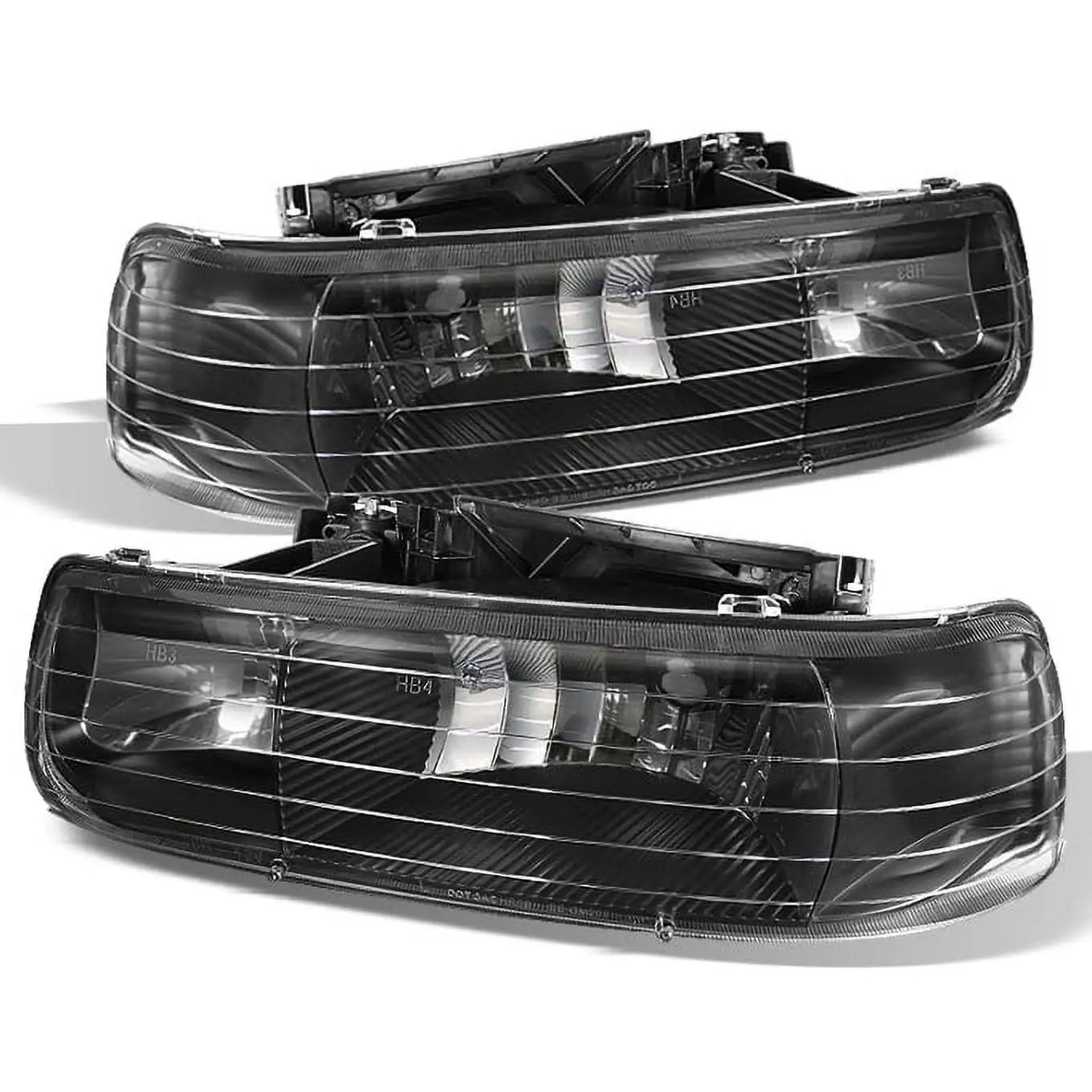 AKKON - For Black Bezel 1999-2002 Chevy Silverado 00-06 Suburban Tahoe Headlights Front Lamps Direct Replacement Pair LH+RH