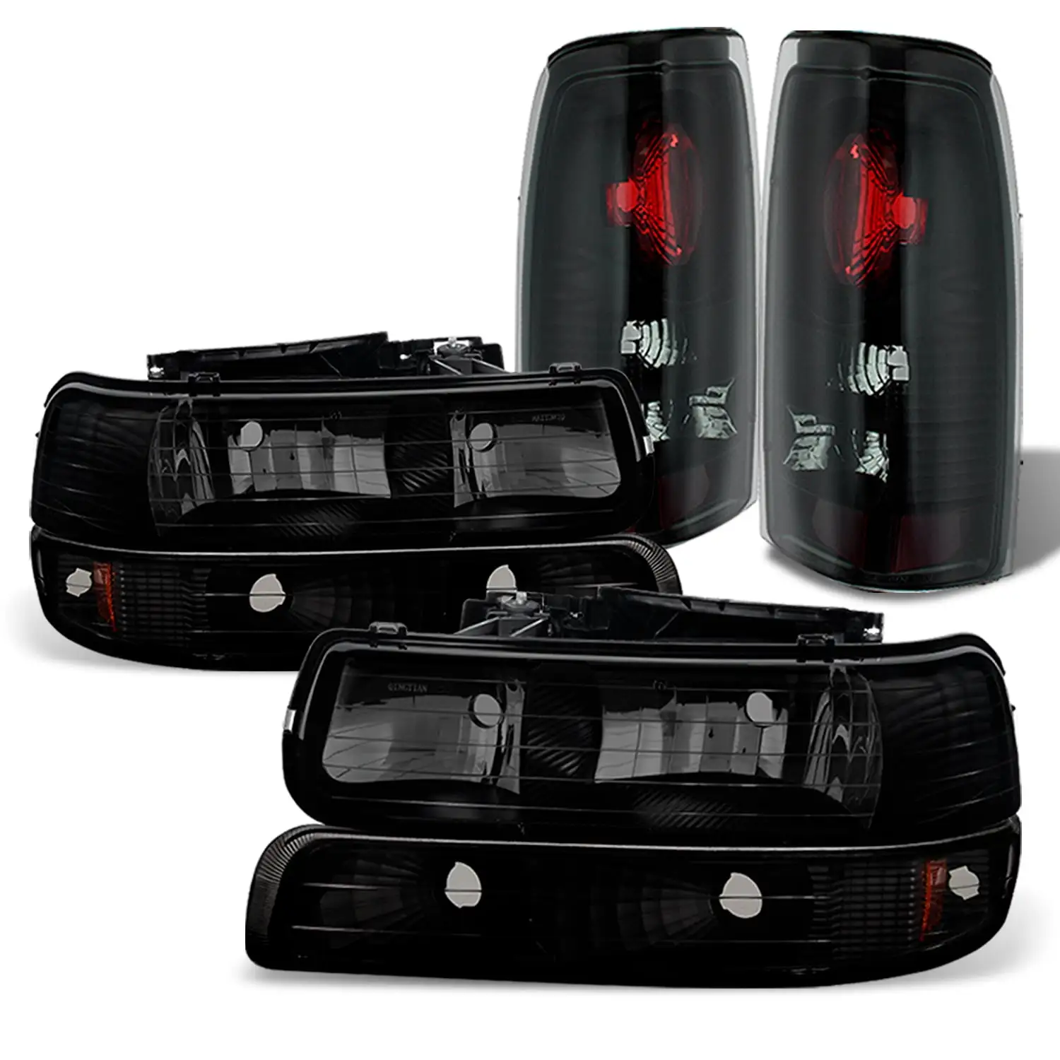 AKKON - For Black Smoked For 1999-2002 Chevy Silverado 1500 2500HD 3500 Headlights + Bumper Signal + Tail Lamps