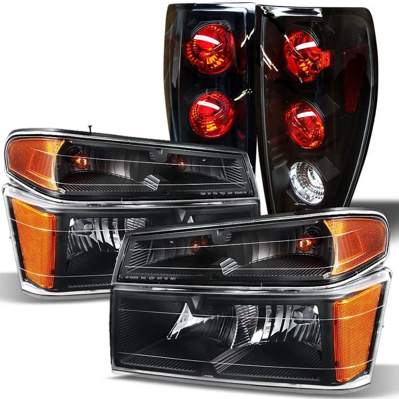 AKKON - For Chevy Colorado / Canyon Black Headlights Head Lamps Replacement Pair + Black Tail Lights Combo Sets