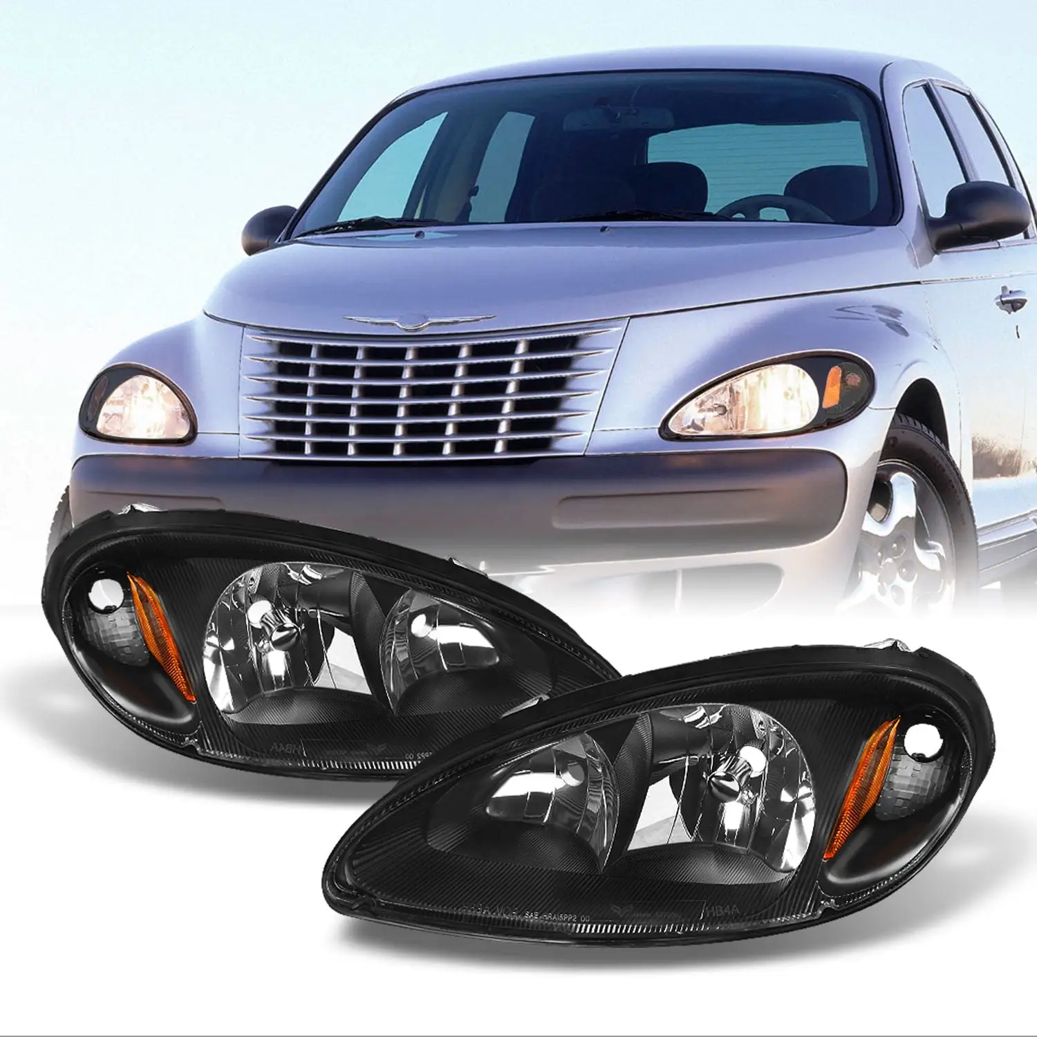 AKKON - For Chrysler PT Cruiser OE Replacement Black Bezel Headlights Driver/Passenger Head Lamps Pair New