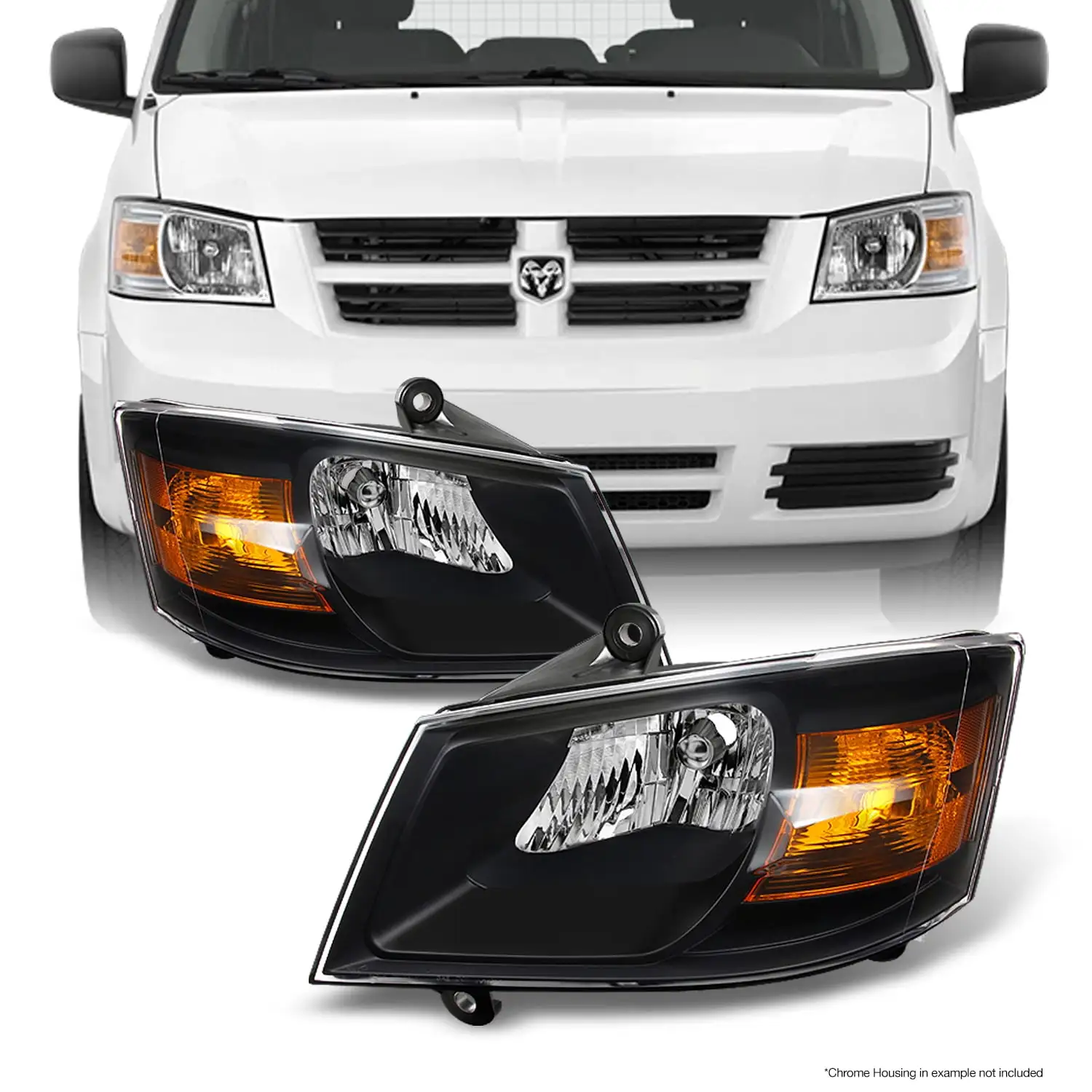 AKKON - For Dodge Grand Caravan Black Headlights Head Lamps Driver and Passenger Side Replacement Pair