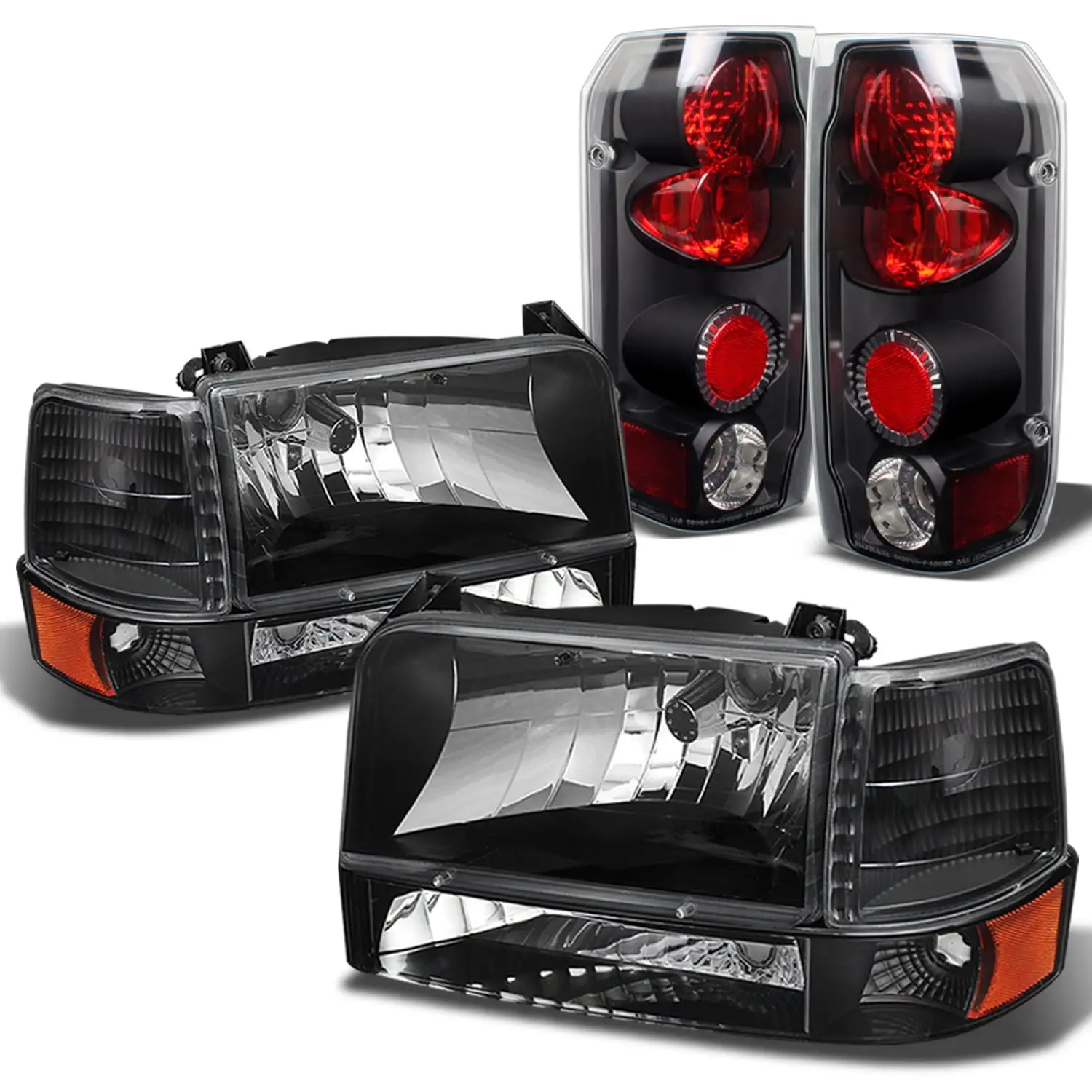 AKKON - For F150 F250 F350 Bronce Black Headlights Lamps + Corner + Bumper Signal + Black Tail Lights