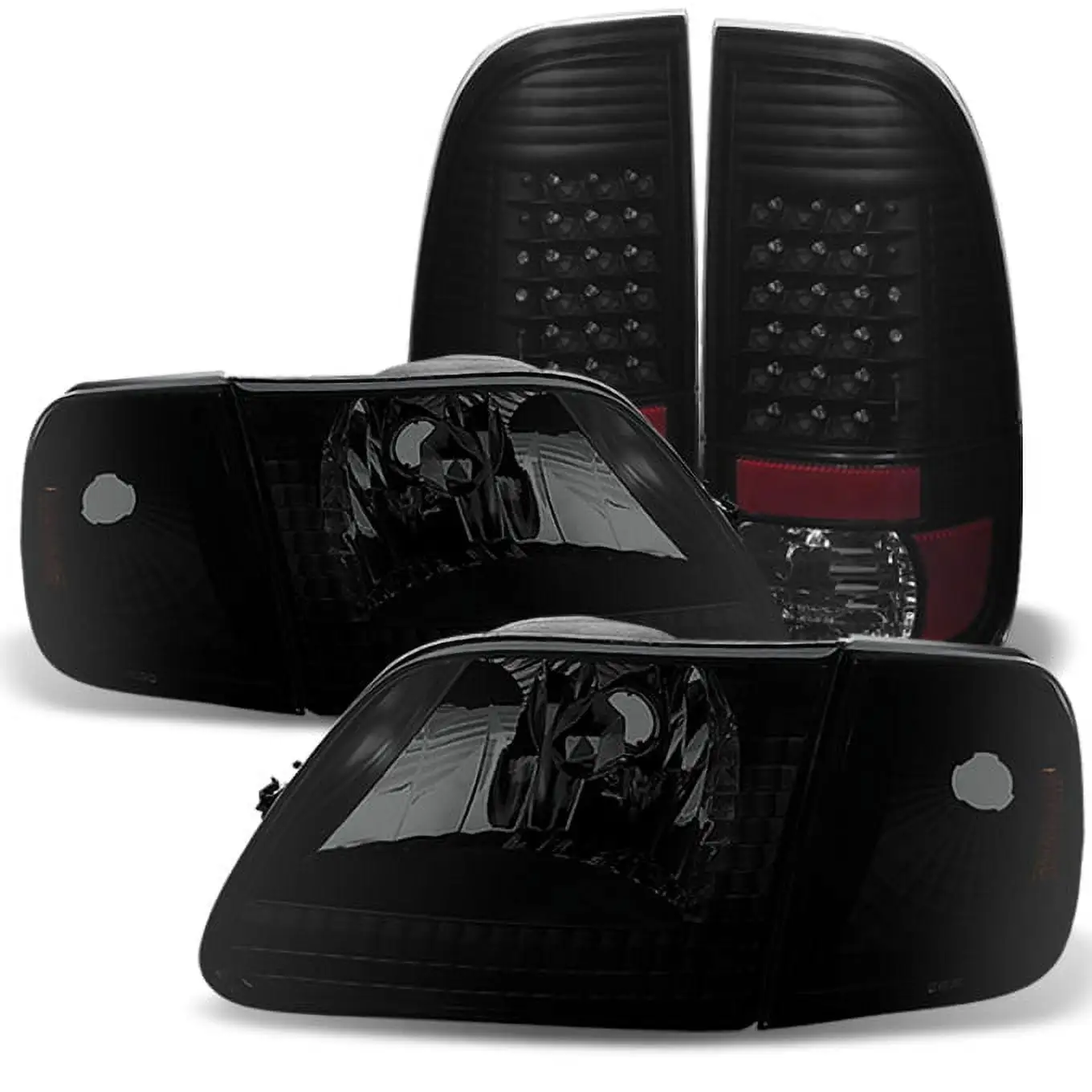 AKKON - For 1989-1996 Ford Bronco F150 F250 F350 Black Smoke Tail Lights Pair Housing Set