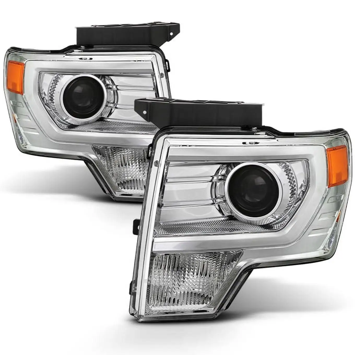 AKKON - For [HALOGEN UPGRADE] 2009 - 2014 Ford F-150 F150 Light Duty Pickup Truck Chrome Clear Projector Headlights Pair Set