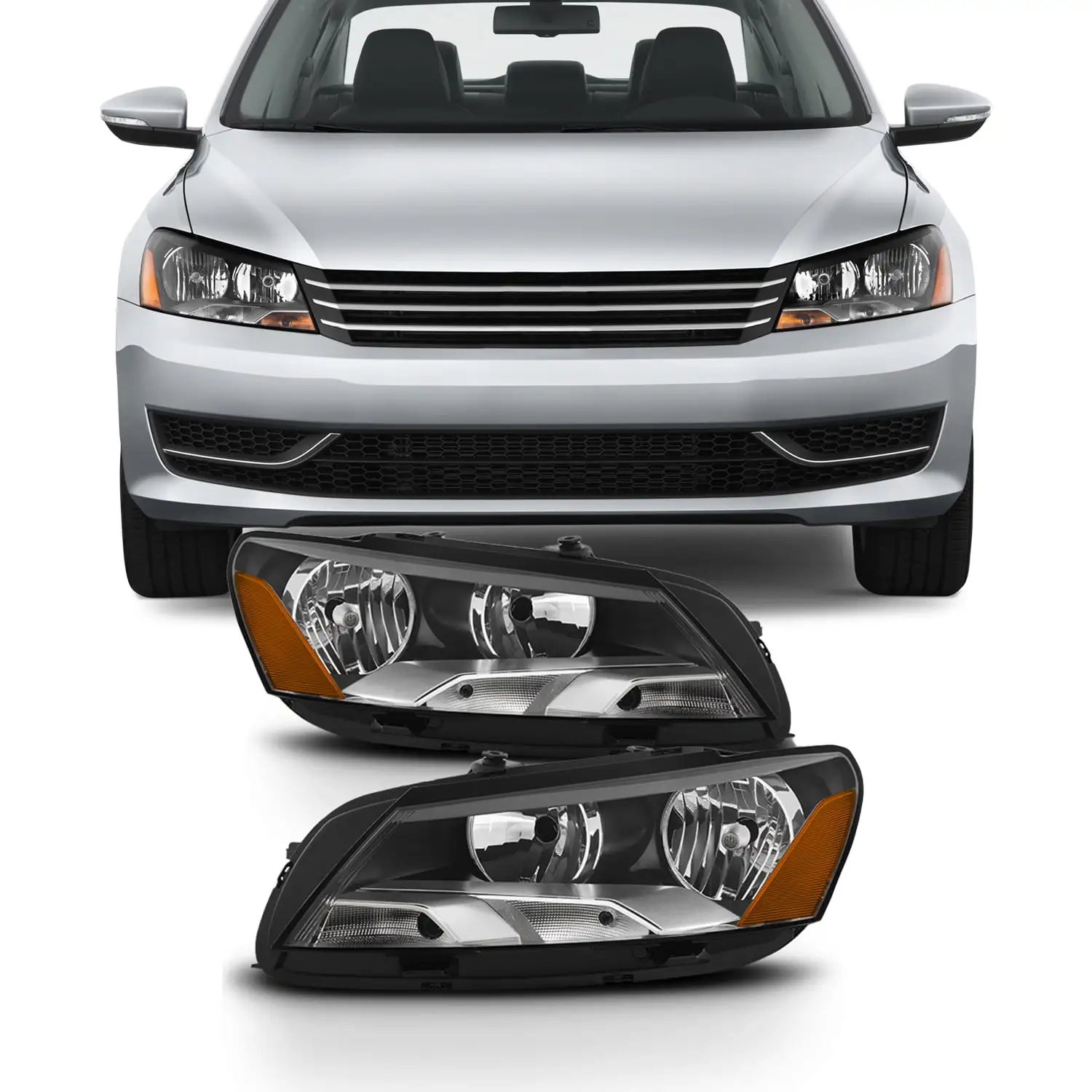 AKKON - For [Halogen Type] 2012 2013 2014 2015 VW Passat Headlights Lamp Left+Right Pair Set