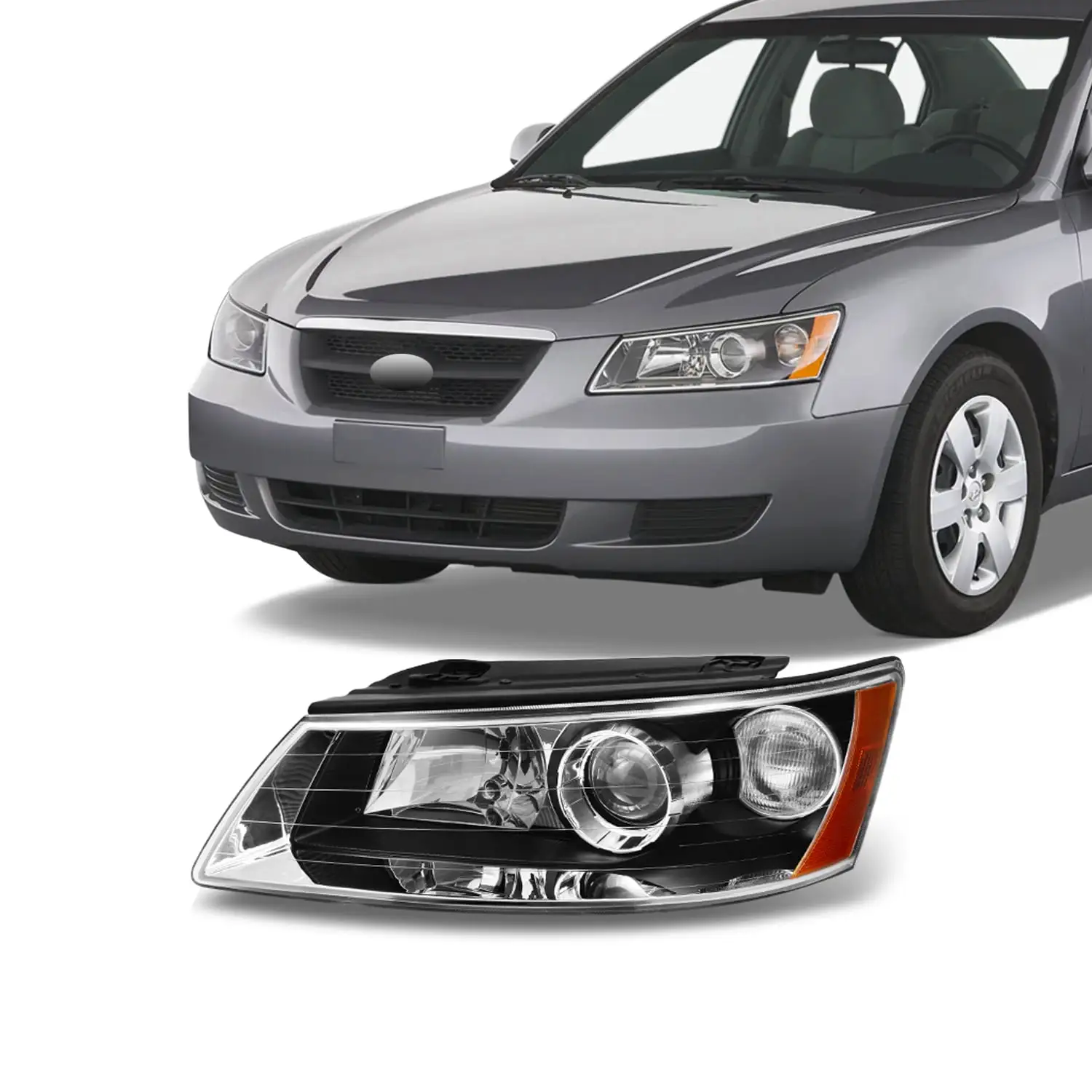 AKKON - For Hyundai Sonata Black Bezel Projector Headlights Headlamps Front Lamps Driver/Left Side Replacement