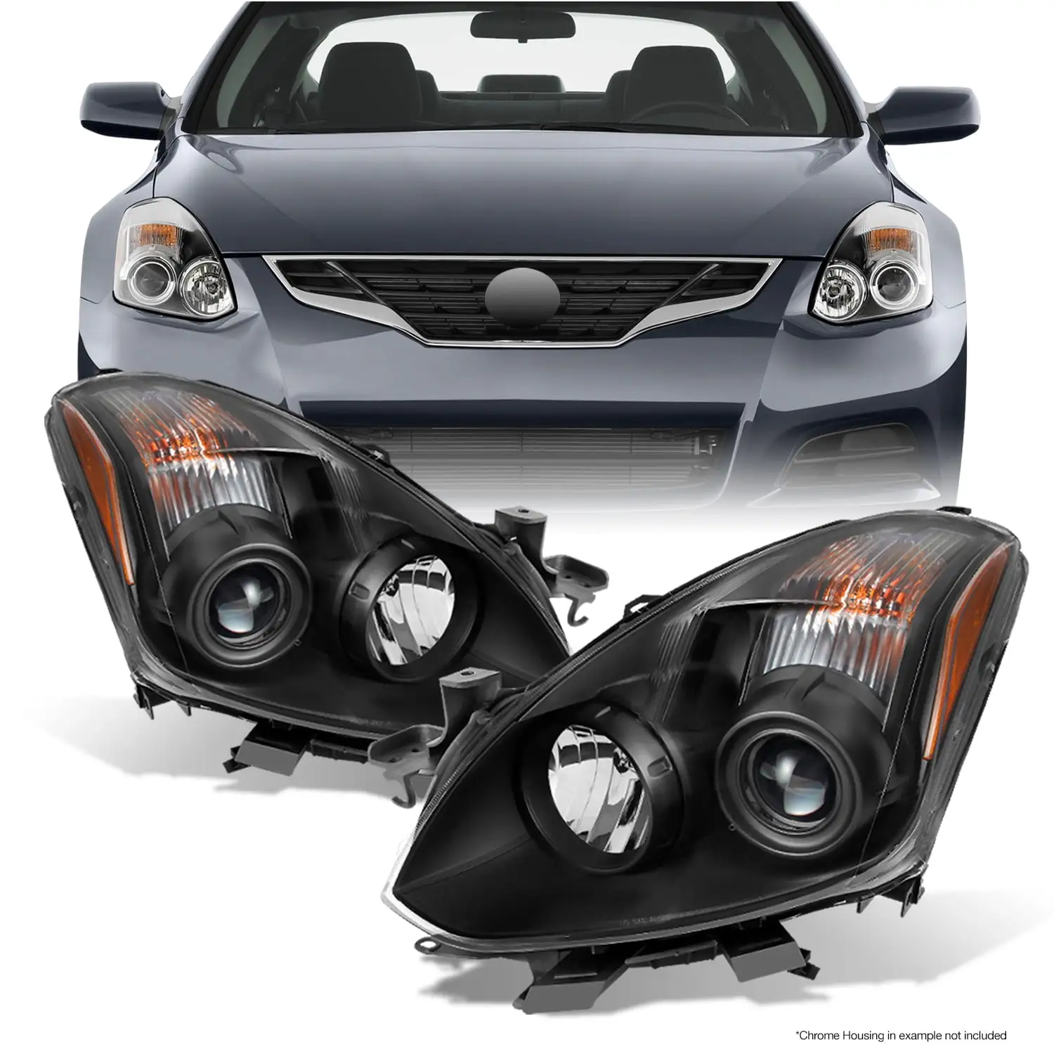 AKKON - For [JDM Style] 2010 2011 2012 2013 Altima 2 Door Coupe Black Halogen Type Projector Headlights Pair Set