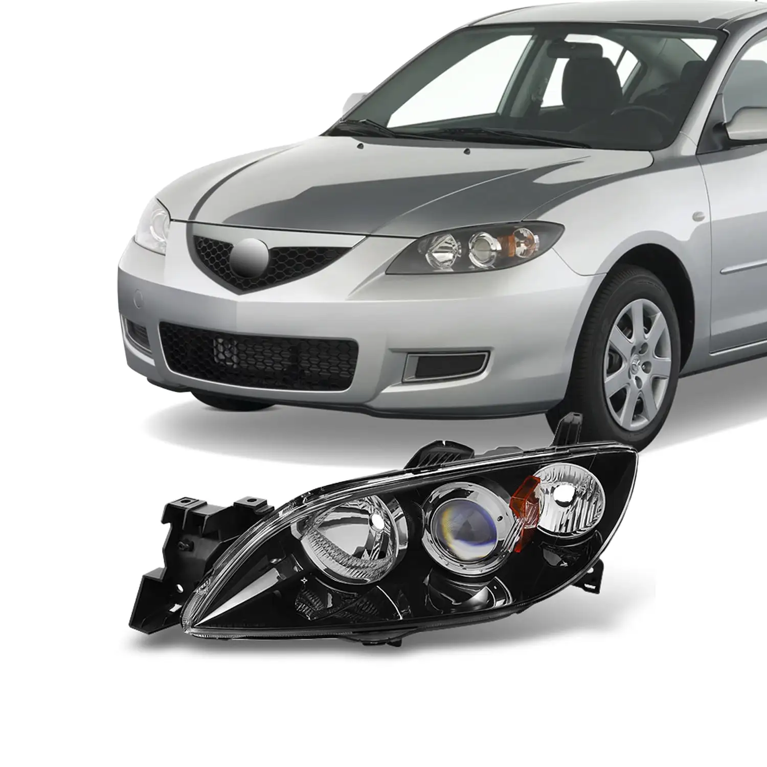 AKKON - For Mazda 3 Mazda3 4 Doors Sedan Black Bezel Projector Headlights Headlamps Driver/Left Replacement