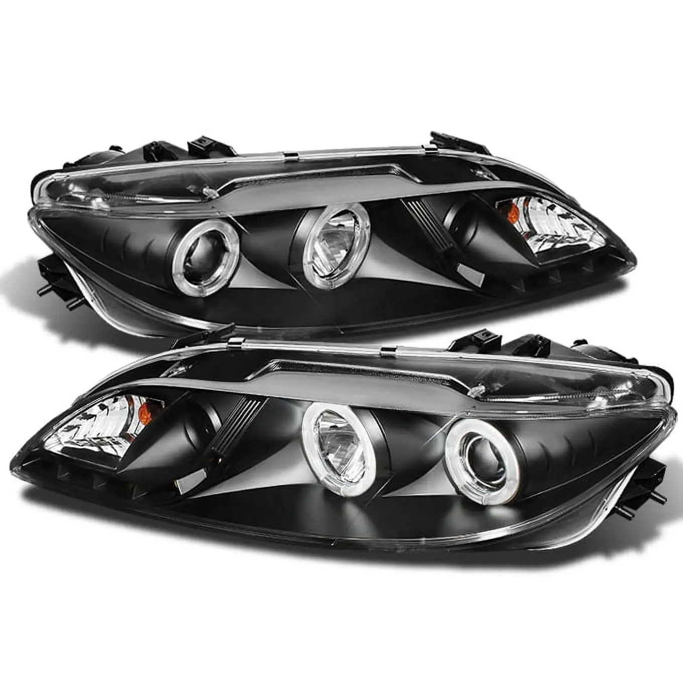 AKKON - For Mazda 6 Black Bezel Dual Halo Ring Projector DRL LED Replacement Headlights w/Built-in Fog Light