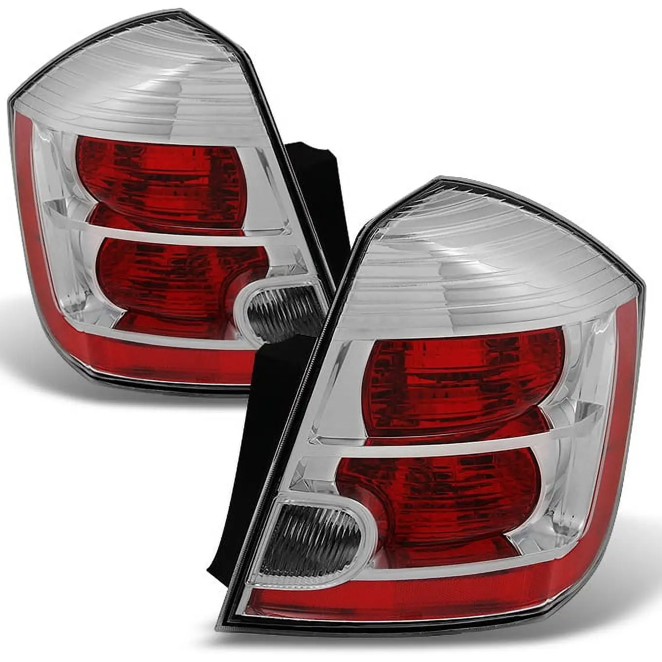 AKKON - Fits 2016 2017 2018 Sentra Sedan 4Door Chrome Red Clear Tail Lights Brake Lamps Outer Pair Driver Left + Passenger Right