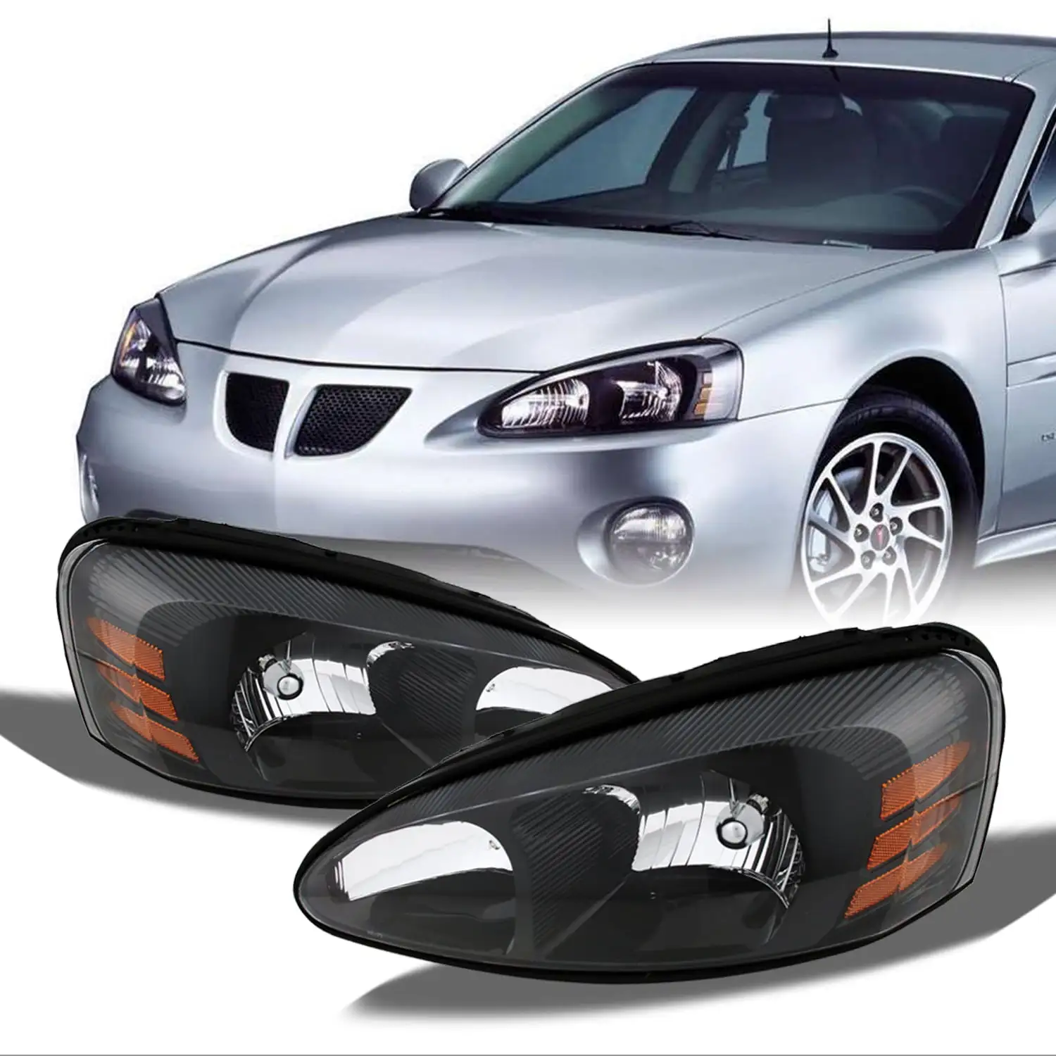 AKKON - For Pontiac Grand Prix Amber Black Bezel OE Replacement Headlights Head Lamps