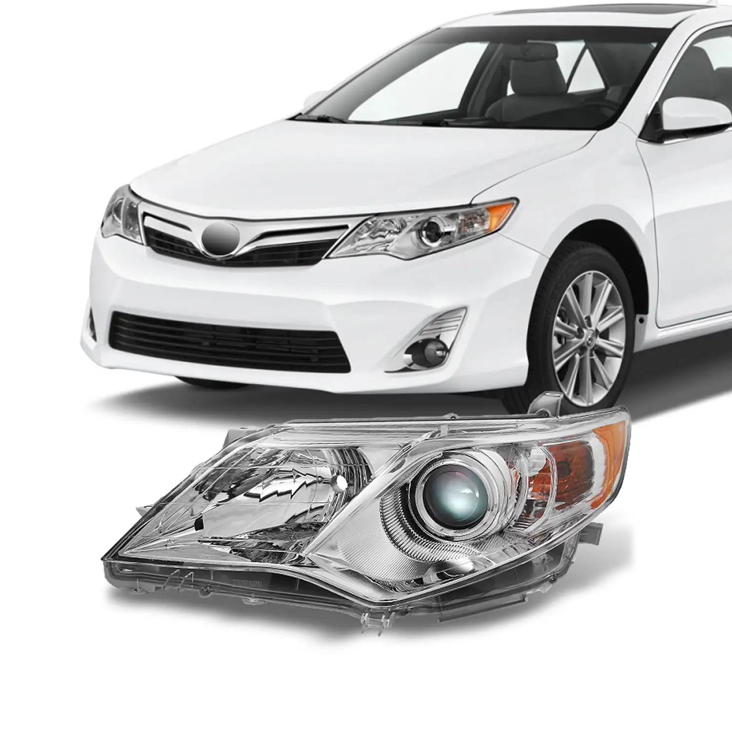 AKKON - For Toyota Camry L | LE | XLE | Hybrid Chrome Clear Projector Headlight Driver Left Side Replacement