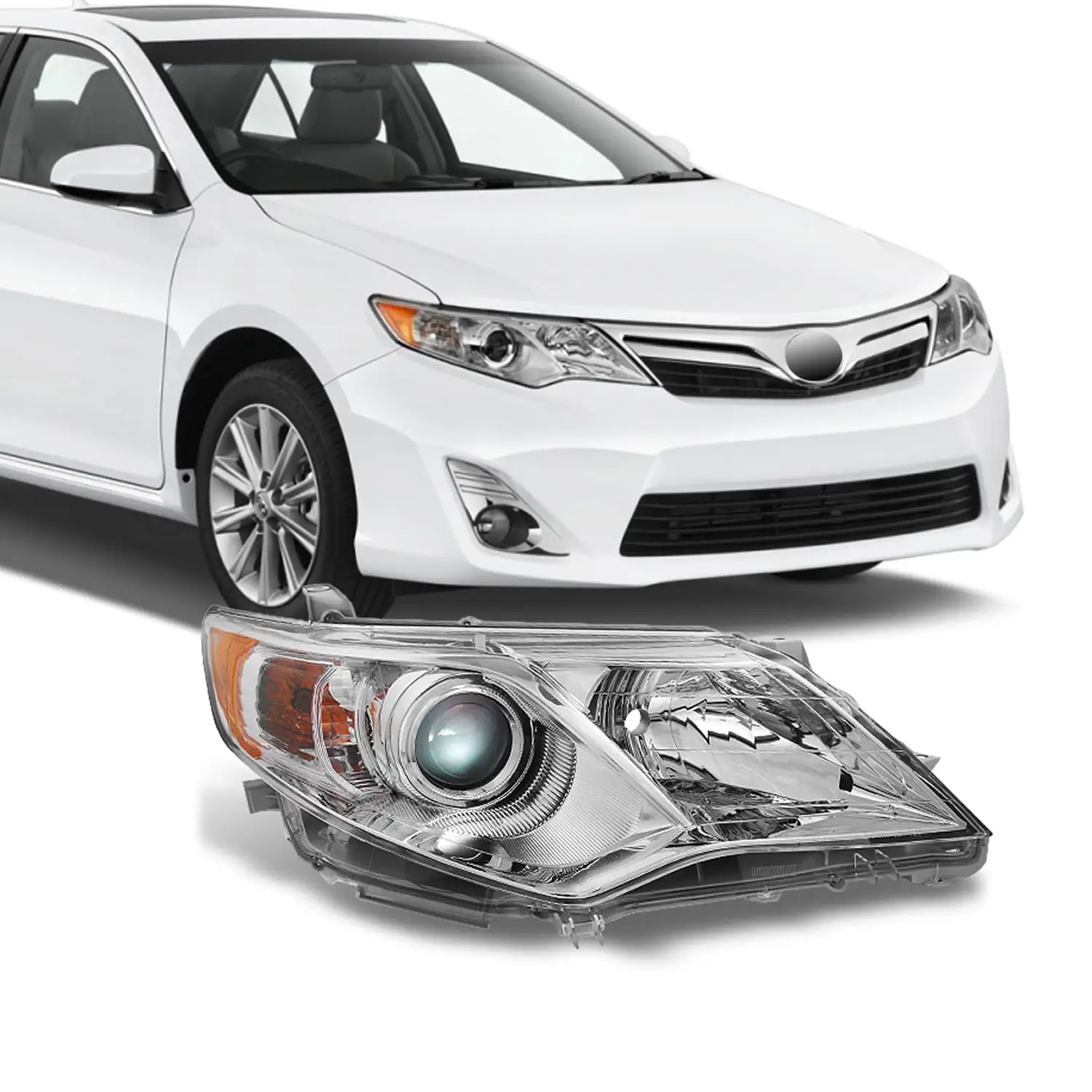 AKKON - For Toyota Camry L | LE | XLE | Hybrid Chrome Clear Projector Headlight Passenger Right Side Replacement