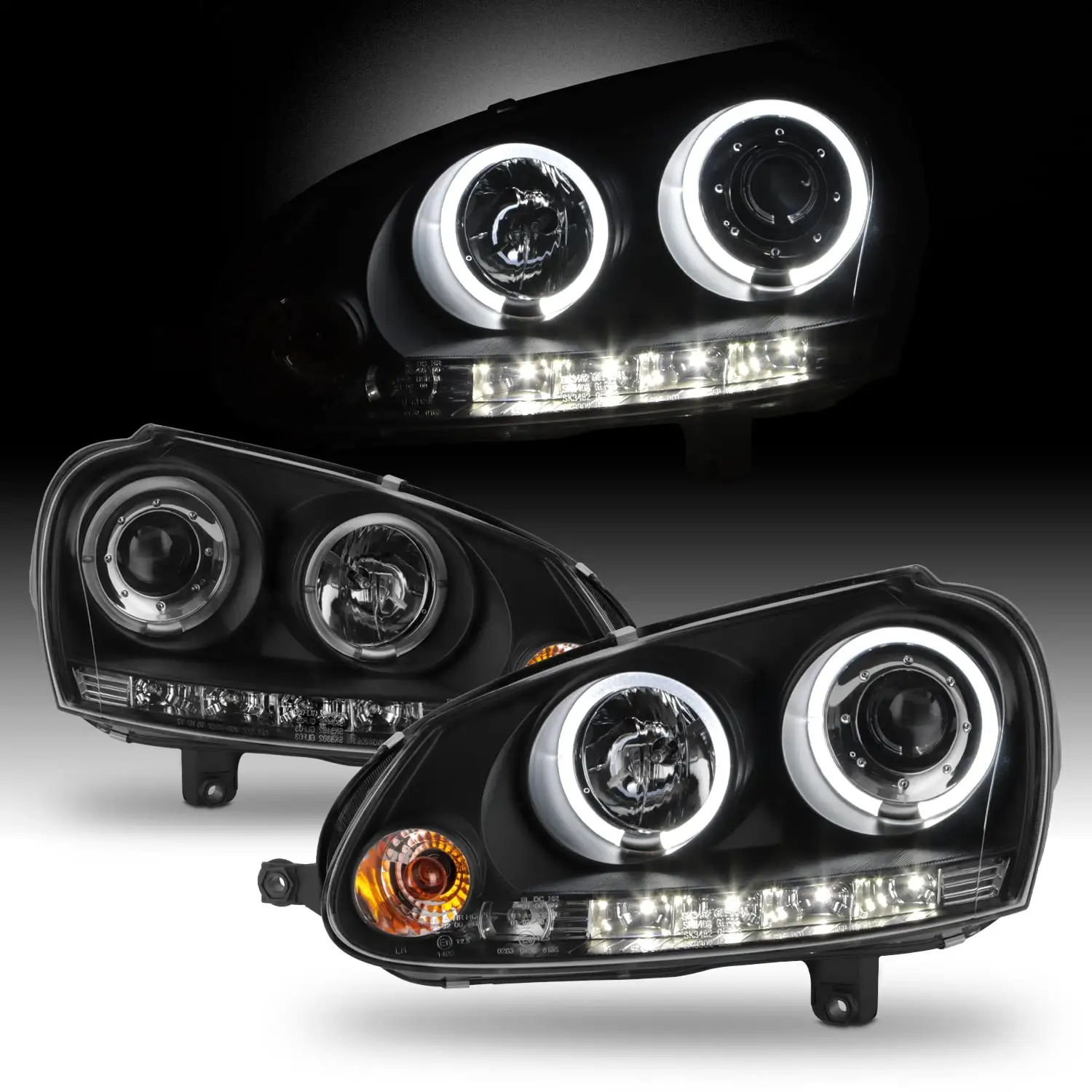 AKKON - For VW Rabbit GTI Jetta R32 Black Bezel Halo DRL LED Strip Halogen Type Projector Headlights