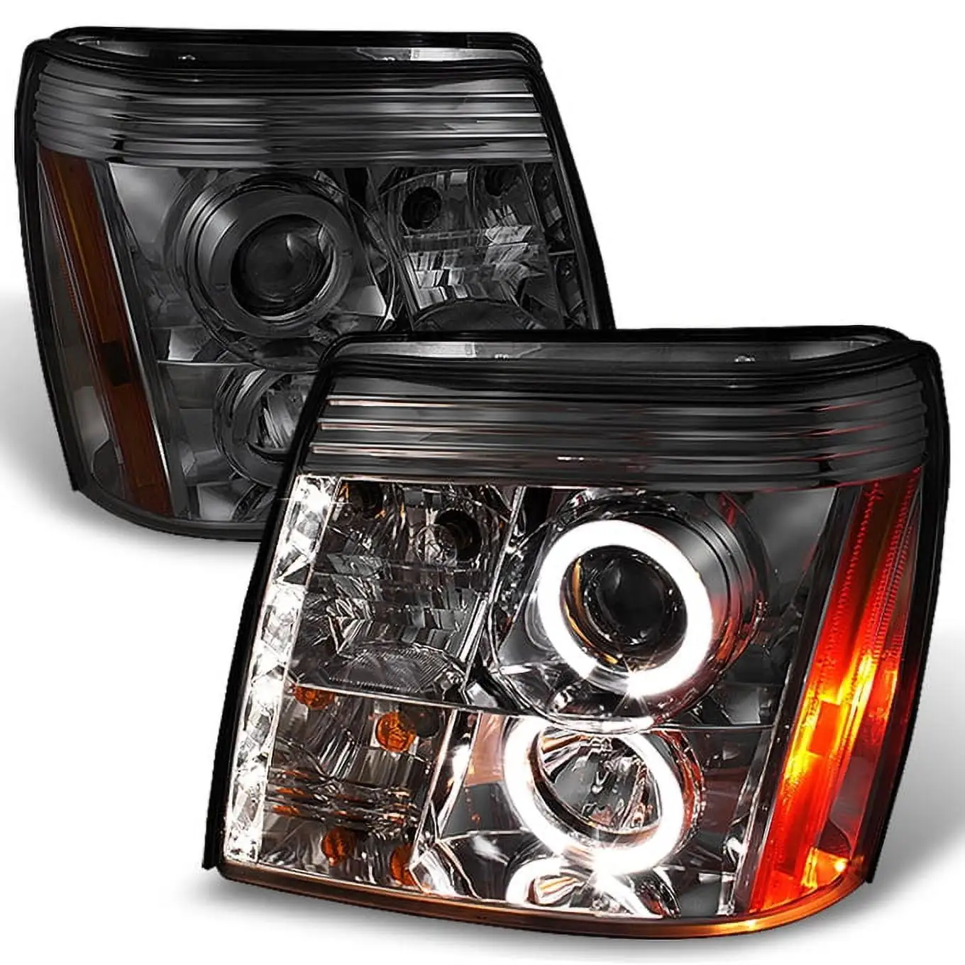 AKKON - [Halogen Type] For 2002-2006 Cadillac Escalade Smoked Smoke Halo Ring DRL Daylight LED Strip Projector Headlights