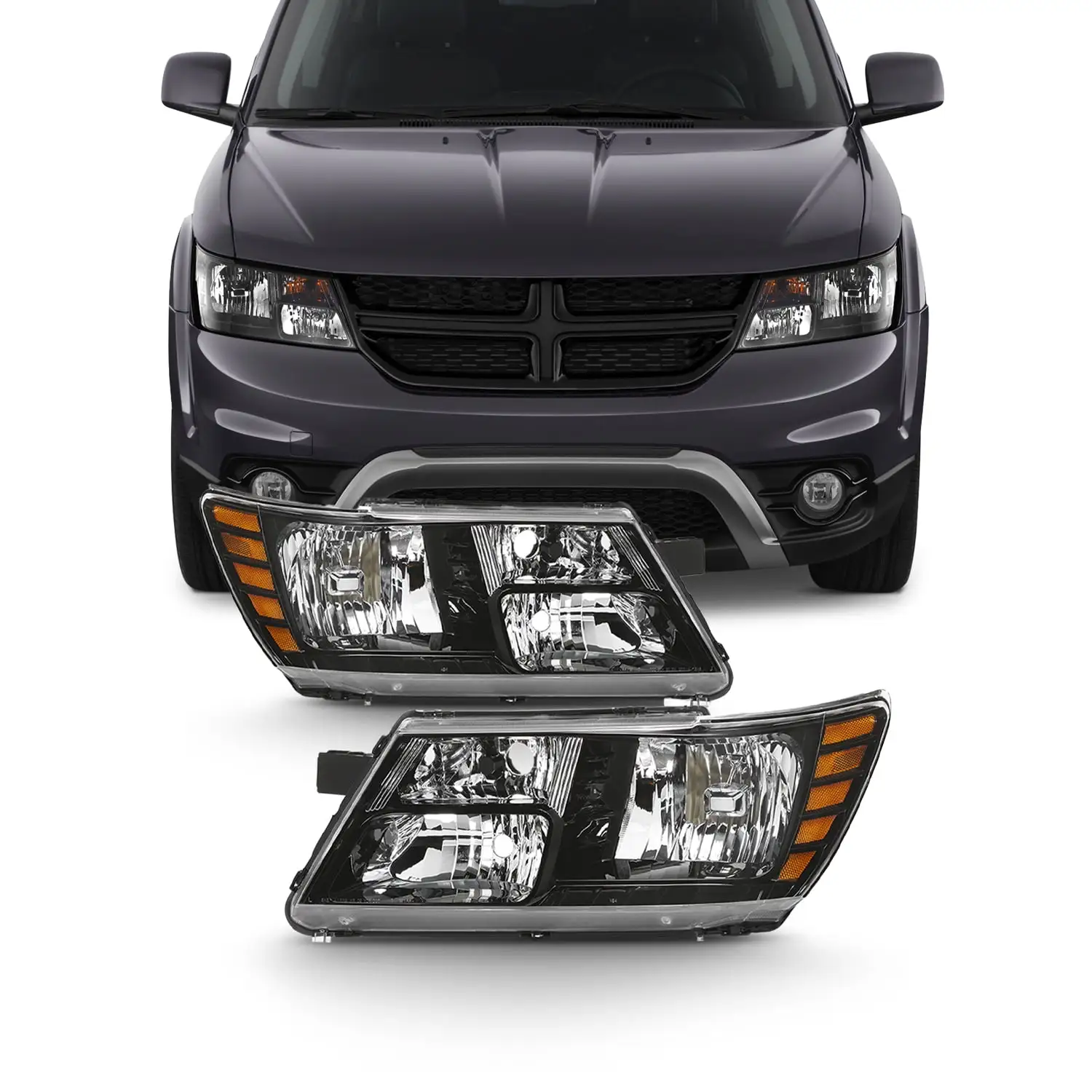 AKKON - [Hologen Type] For 2009-2020 Dodge Journey w/ Black Trim Headlight Driver Left + Passenger Right Side Pair