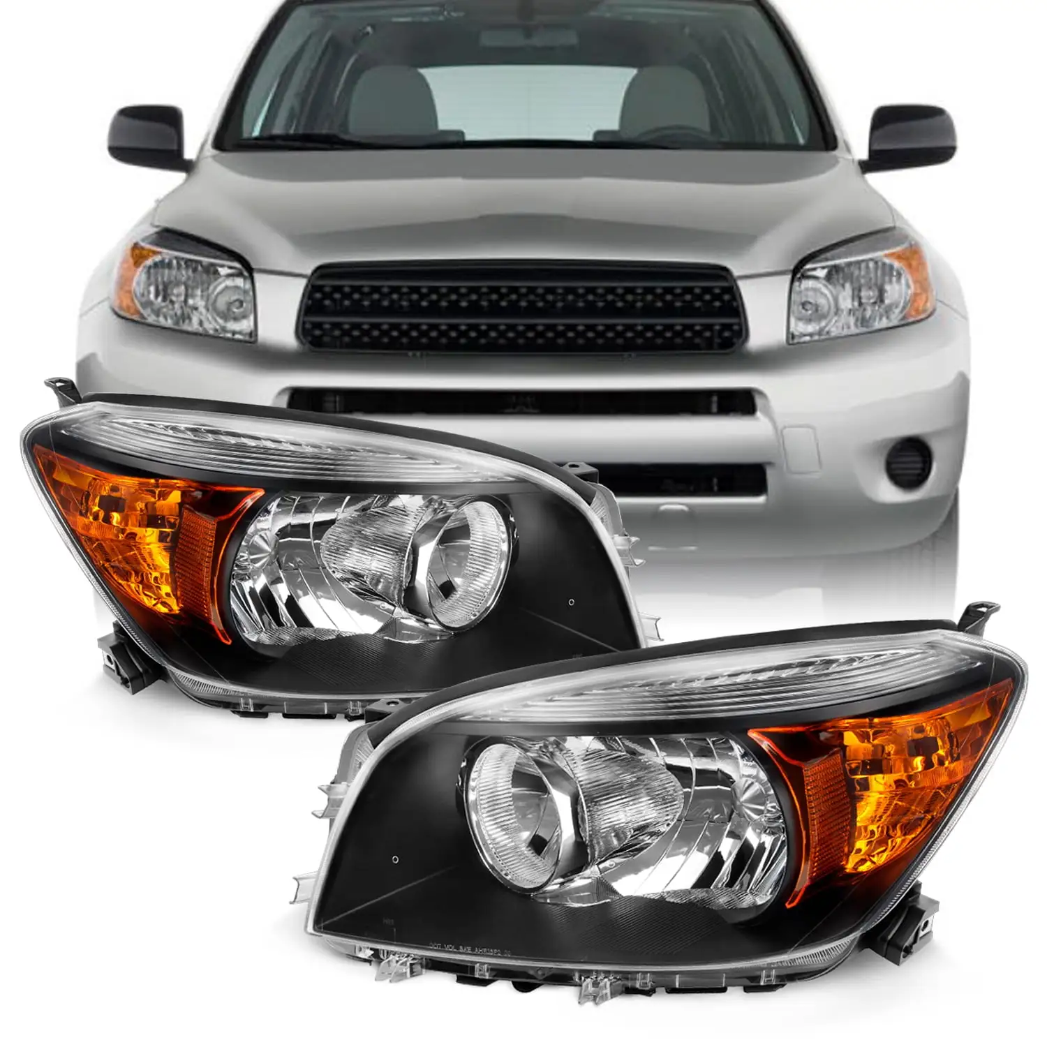 AKKON - [OE Factory Style] For 06-08 Toyota RAV4 XA30 Black Bezel Headlight Headlamps Replacement Pair