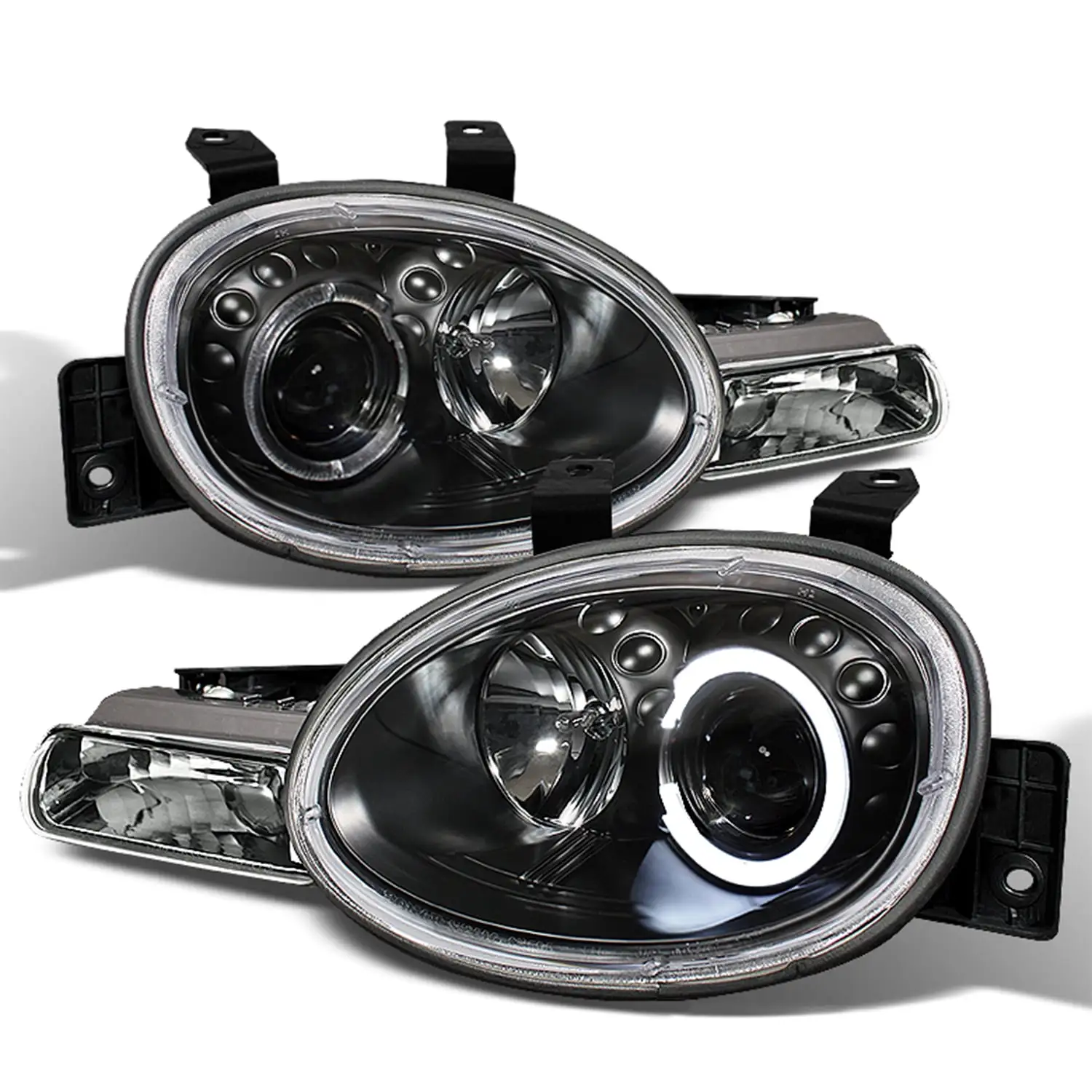 AKKON - [Upgraded Style]Fits 1995-1999 Dodge Neon & Plymouth Neon Halo Rim DRL LED Projector Pair Headlights [Black Bezel]