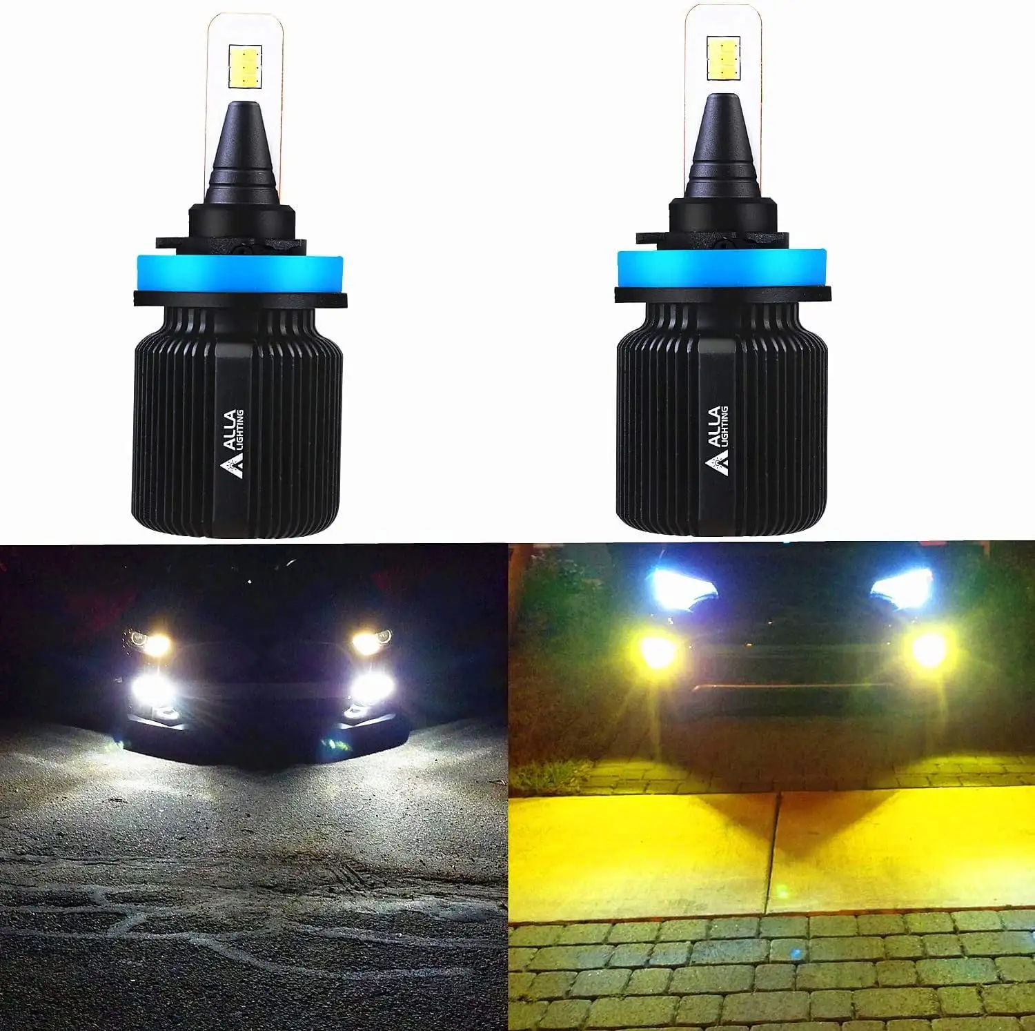 ALLA Lighting H8 H9 H11 LED Switchback Fog Lights High Beam.Low Beam Headlights Conversion Kits.??DRL. Dual Color 6000K White/3200K Yellow 12V H16 H8LL H11LL H965W. Extremely Super Bright 8000 Lumens