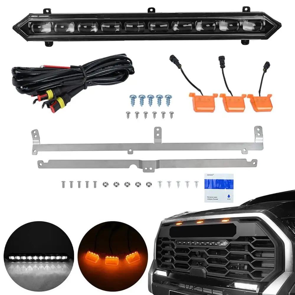 ALLTIMES Grille Light LED Bar Kit for Toyota for Tundra for Sequoia for TRD PRO 2022-2023. with Bracket 3 Amber Lights and Harness