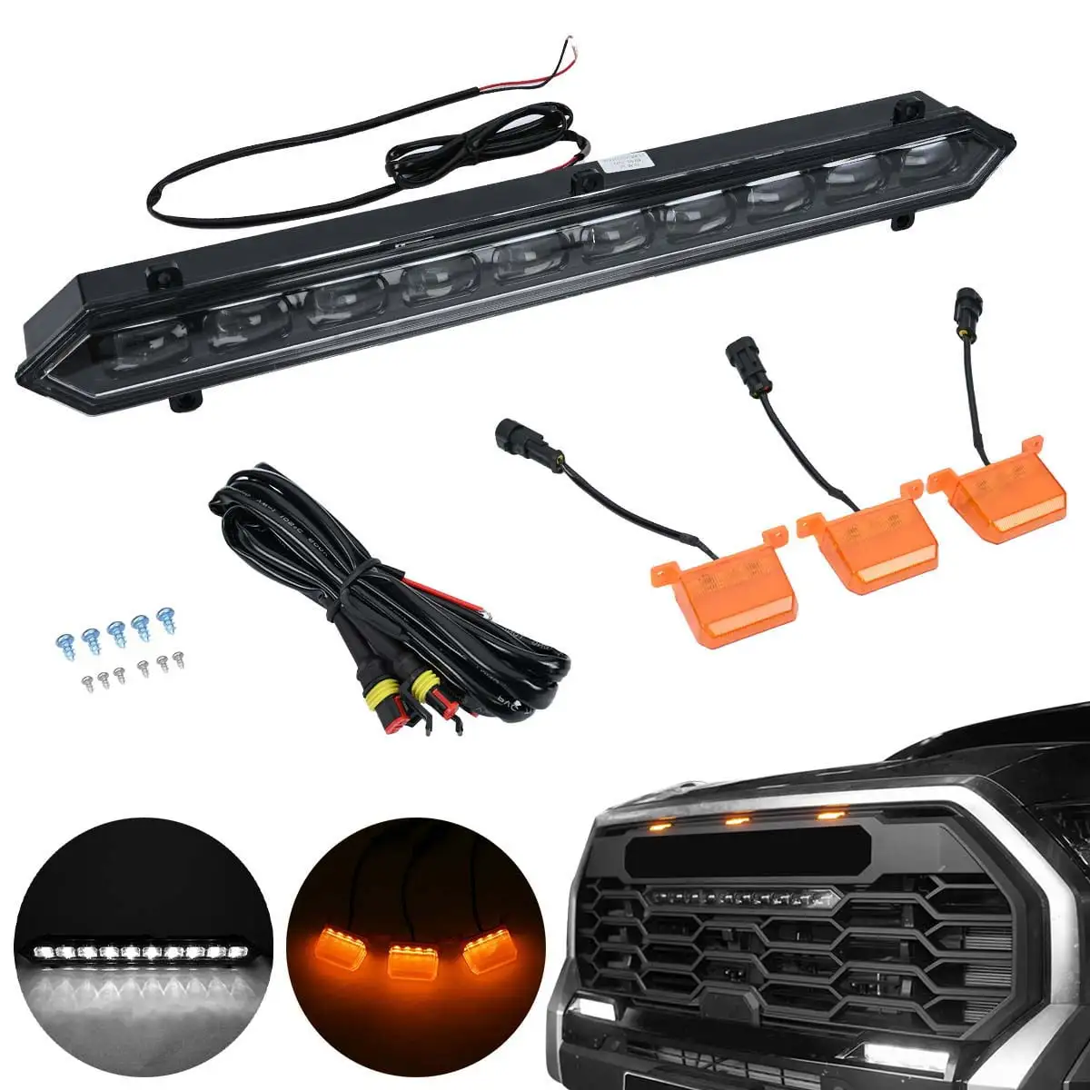 ALLTIMES Grille Light LED Bar with 3 Amber Lights and Harness for Toyota for Tundra for TRD PRO 2022 2023