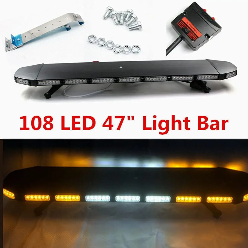 ANQIDI 47 108 LED Light Strobe Light Bar IP68 Waterproof Amber Response Emergency Beacon Warn Lamp