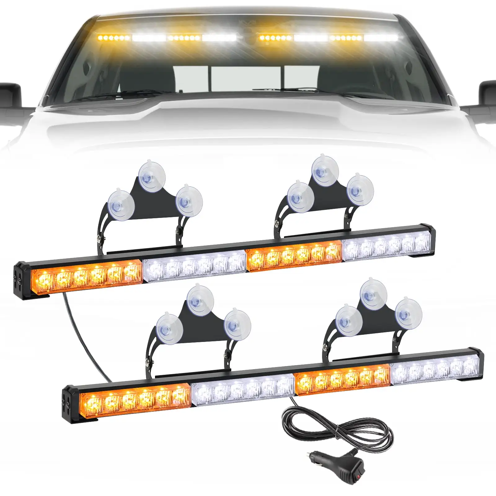 AUTOXBERT 2x Car Emergency Strobe Light Flashing Warning Lamp Bar Amber White 48Led 12-24V