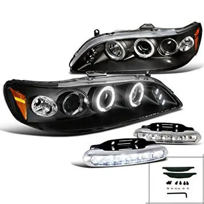 Accord Halo Projector Headlights Signal Black+LED Running Fog Lamps