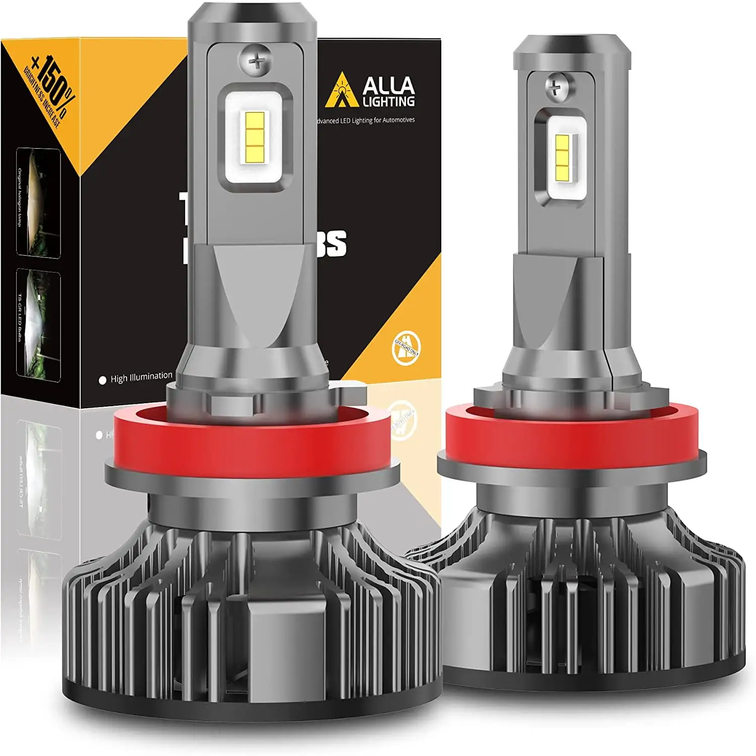 Alla Lighting 10000 Lumen H8 H9 H11 LED Bulbs. Headlights(off-roading). Fog Lights or DRL. 6000K Xenon White Extremely Super Bright Replacement for Cars. Trucks. Motorcycles.