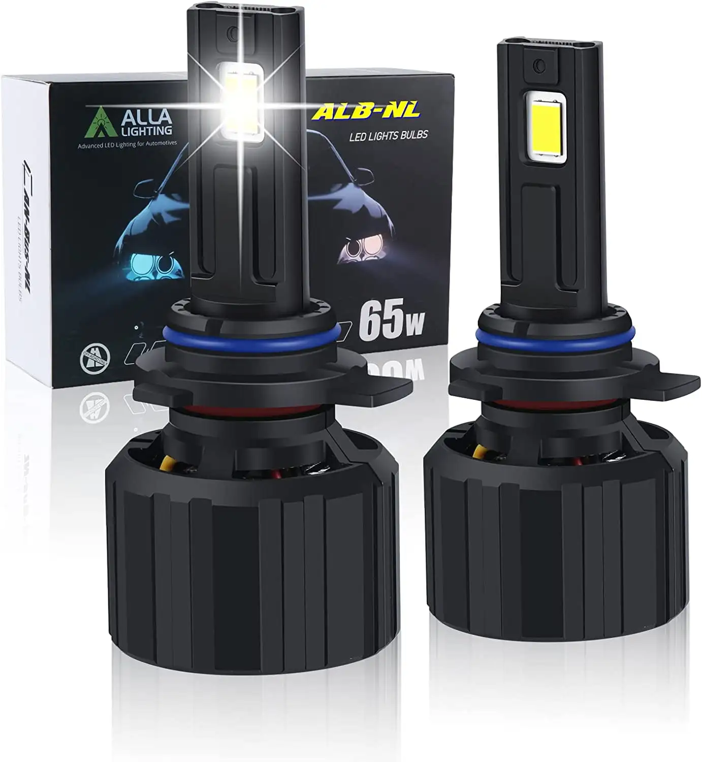 Alla Lighting 16000Lms Brightest HB3 9005 LED Headlights Bulbs. 6000K~6500K Xenon White. Xtreme Super Bright High. Low Beam Conversion Kits Headlamps Replacement