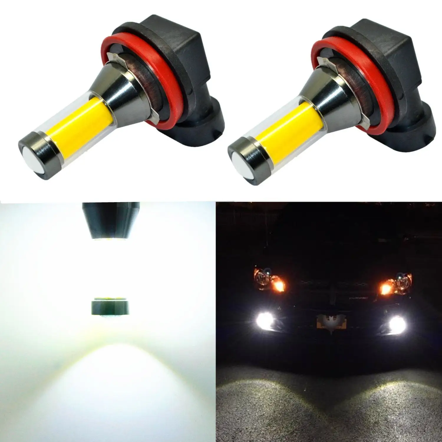 Alla Lighting 2800lm H8 H16 H11 LED Fog Lights Bulb Xtreme Super Bright COB-35 LED Replacement for Cars. Trucks. 6000K Xenon White (Set of 2)