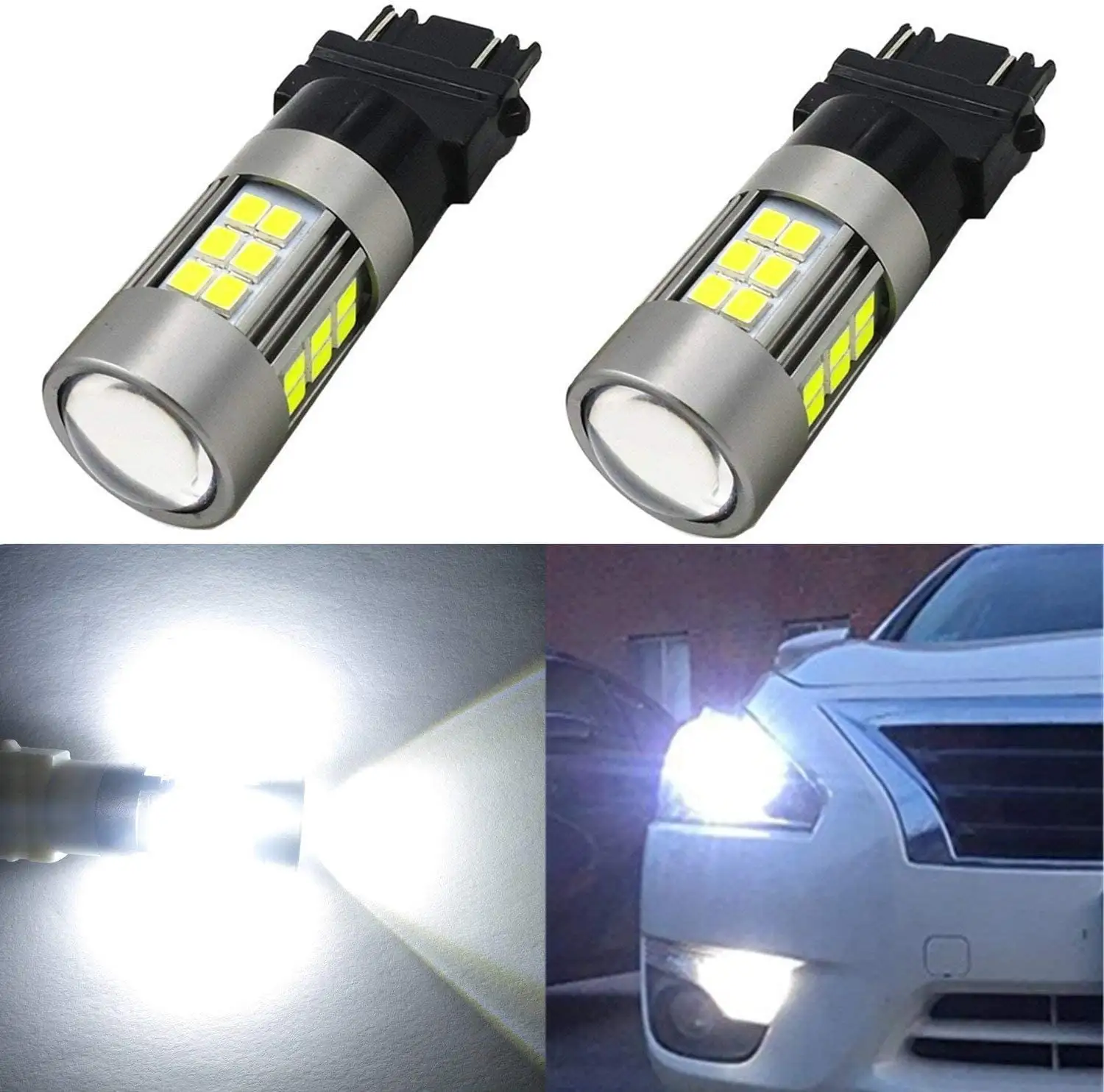 Alla Lighting 2pcs Super Bright 2000lms 6000K White 3156 3157 LED Bulbs. Back-up Reverse Lights Replacement. New 3035 27-SMD LEDs 3056 3156K 3157K 3057 3047 4114 3457 3456