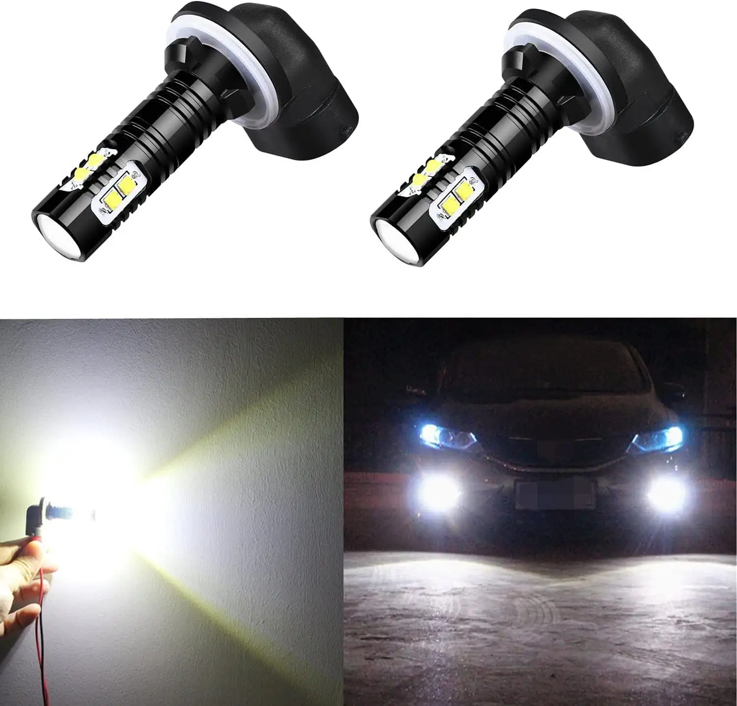 Alla Lighting 2pcs Super Bright 6000K Xenon White 881 881LL LED Bulbs Front Fog Lights Lamps Replacement for 2004-2008 Aveo5 Aveo