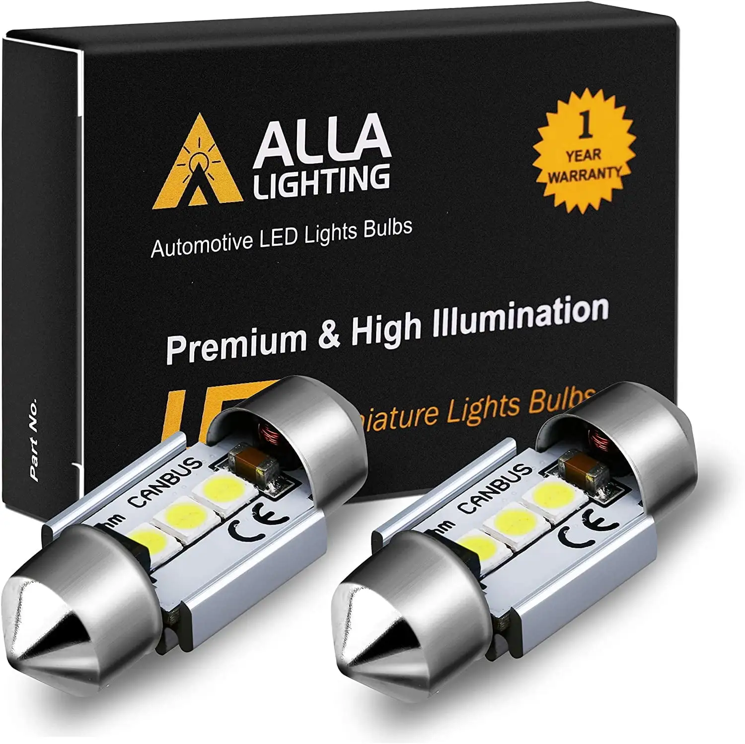 Alla Lighting 2pcs Super Bright 6000K Xenon White DE3175 LED Bulbs Interior Lights Festoon Dome Lights Replacement for 2013-2017 Spark/Spark EV