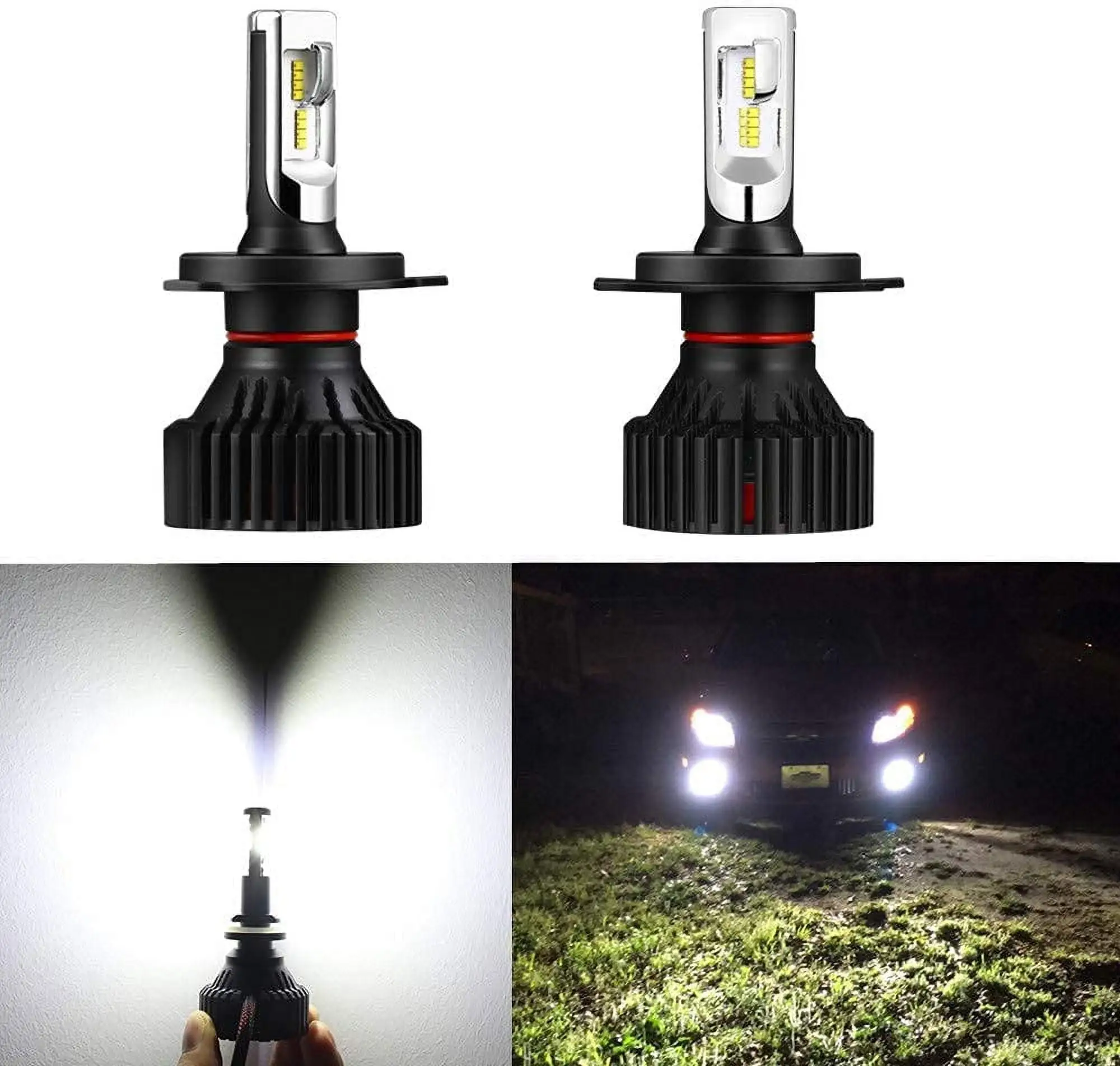 Alla Lighting 2pcs Super Bright 6500K White H4 H4LL LED Headlights Bulbs High Low Beam Lamps for 2000-2005 2006 2007 2008 2009 2010 2011 2012 2013 2014 Accent