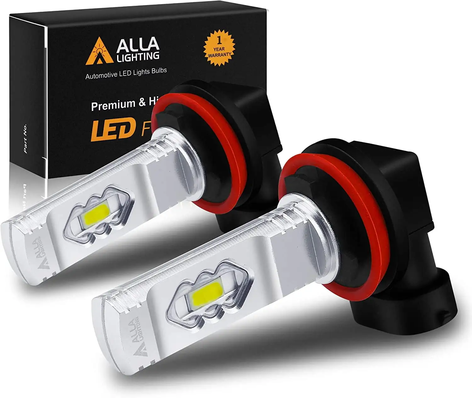 Alla Lighting 3800lm Xtreme Super Bright H8 H11 LED Fog Lights or DRL Bulbs. 6500K Xenon White ETI 56-SMD Lamp Replacement