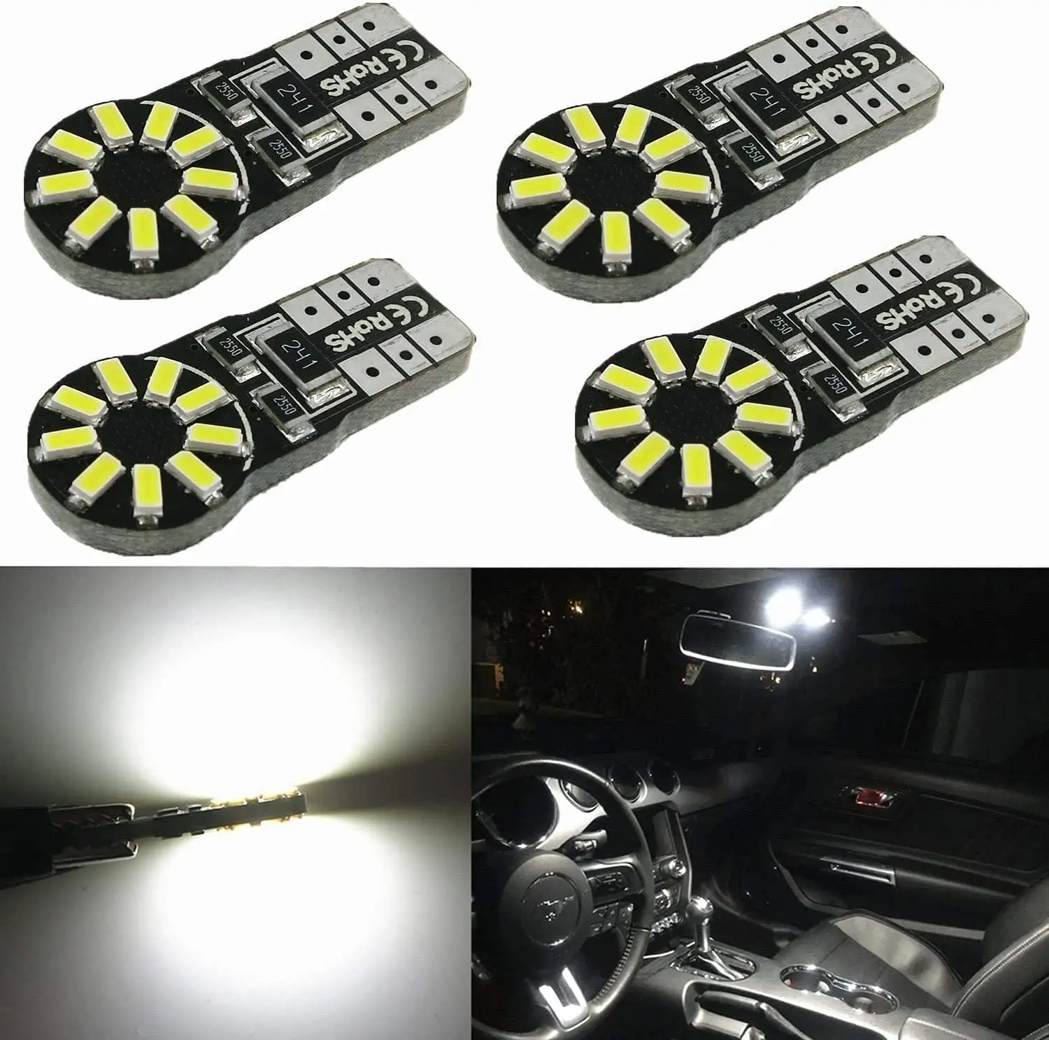 Alla Lighting 4pcs Super Bright 6000K White 2825L W5W 168 194 LED Bulbs License Plate Lights Tag Lights Map Lights Front Side Marker Light Lamps for 2010-2017 Toyota Camry