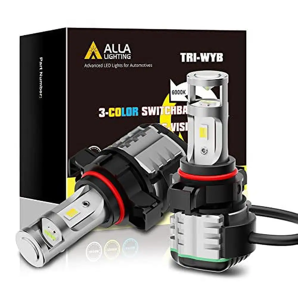 Alla Lighting 5200 Lms 3-Color Switchback LED PSX24W 2504 Fog Lights Bulbs 12276. Extremely Super Bright 6000K White/3000K Yellow/8000K Blue