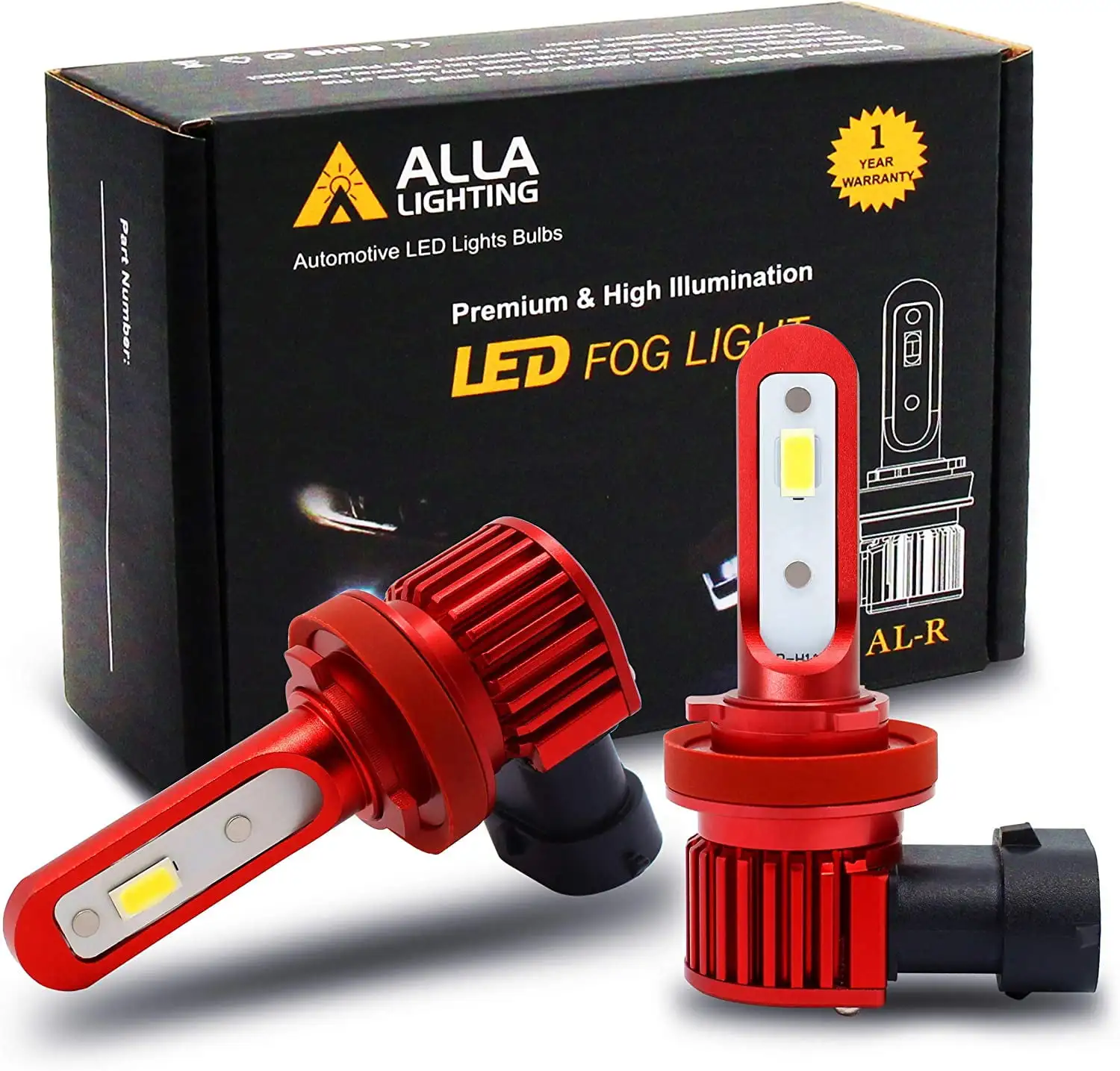 Alla Lighting 5200lm AL-R H11 H8 H16 LED Fog Lights or DRL Bulbs H8LL H11LL 12V. 6000K Xenon White. Xtreme Super Bright