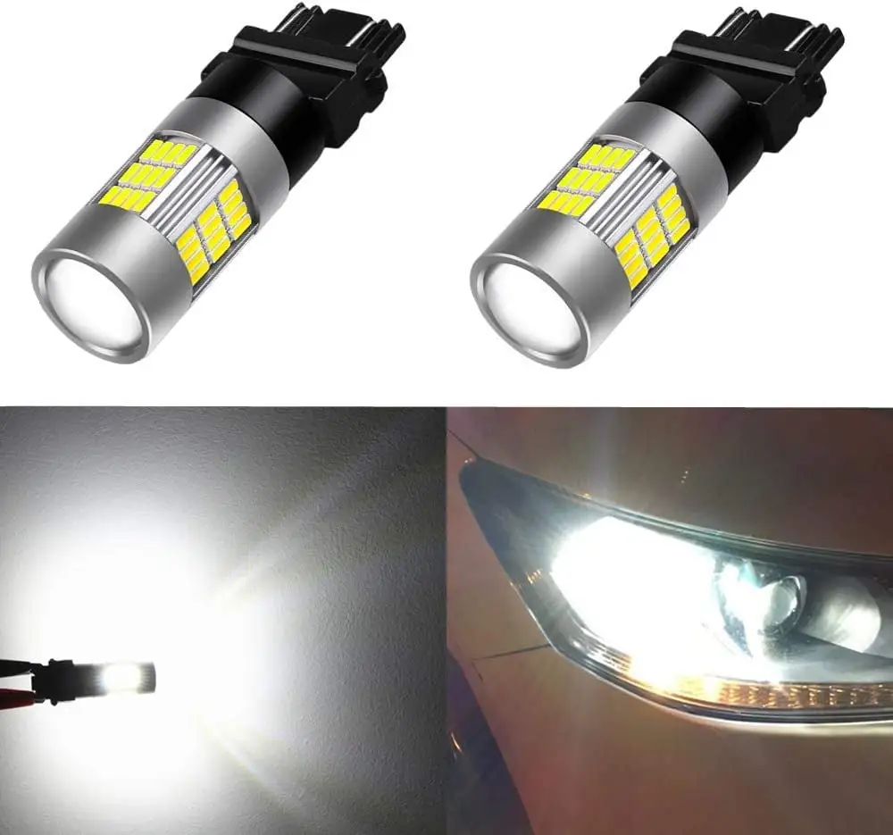 Alla Lighting 54-SMD T25 3157 4114 3156 LED DRL Daytime Running Light Bulbs High Power 4014 48-SMD LED 3157 Bulb 6000K Xenon White 3156 3157 LED Bulb Super Bright LED DRL Replacement (Set of 2)