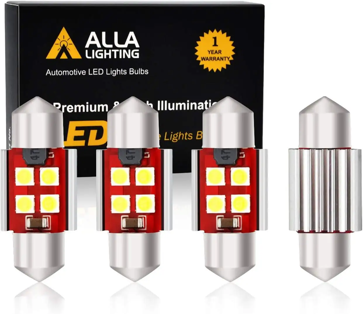 Alla Lighting 800 Lumens DE3175 DE3021 DE3022 LED Bulb CAN BUS Bright 6000K White 31mm(1.25) Interior Lights Festoon Dome Light/Map Light/Trunk Light/Glove Box Light/Door Light Replacement 4pcs