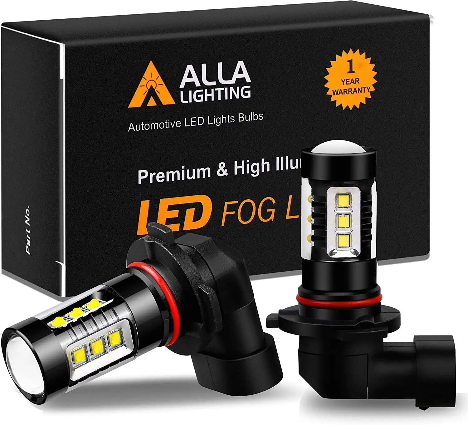 Alla Lighting 80W H10 9145 LED Bulbs Fog Lights Upgrade. 6000K Xenon White 9140 9040 9045 PY20D Extremely Super Bright 12V Lamps Replacement