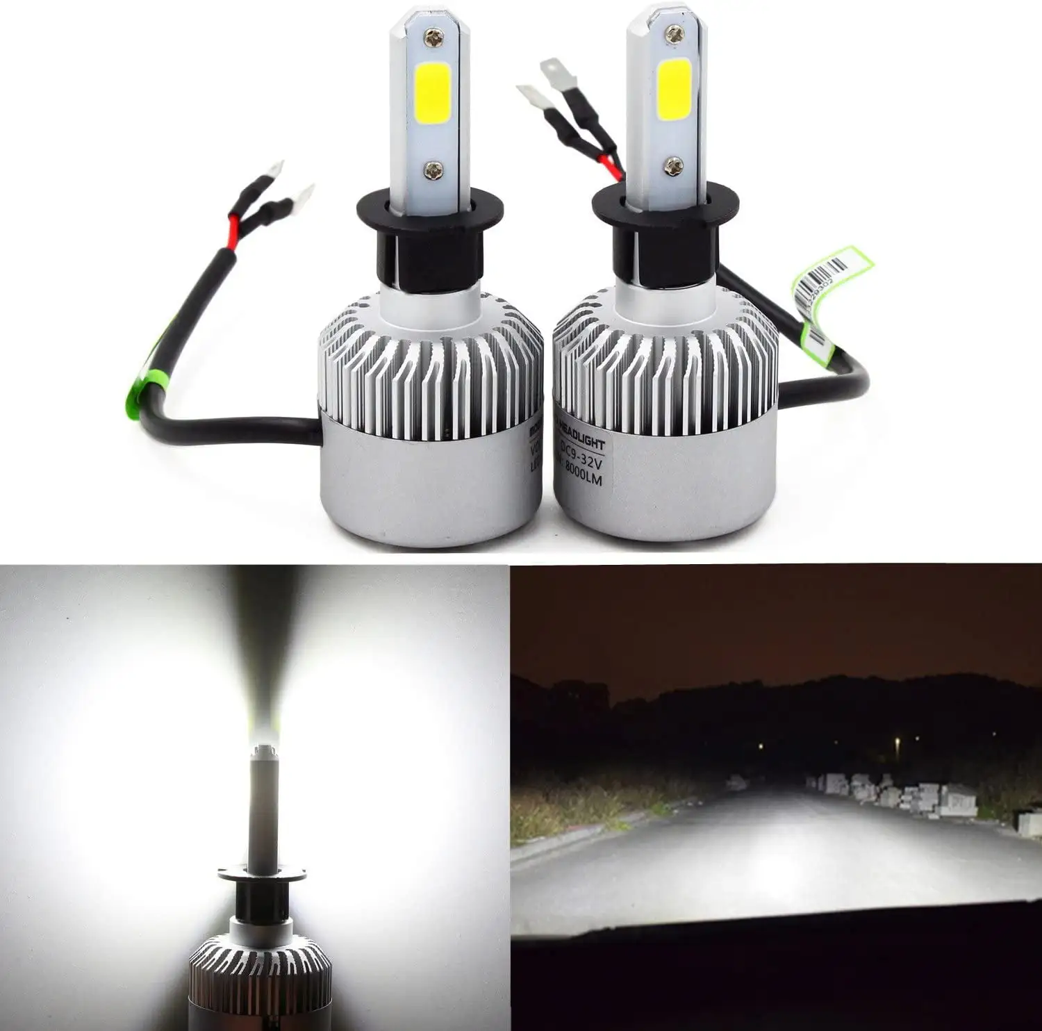 Alla Lighting A2 Gen. 8000lm Xtremely Super Bright 6000K Xenon White High Power COB Mini H3 LED Bulbs for Fog Light Lamps Replacement