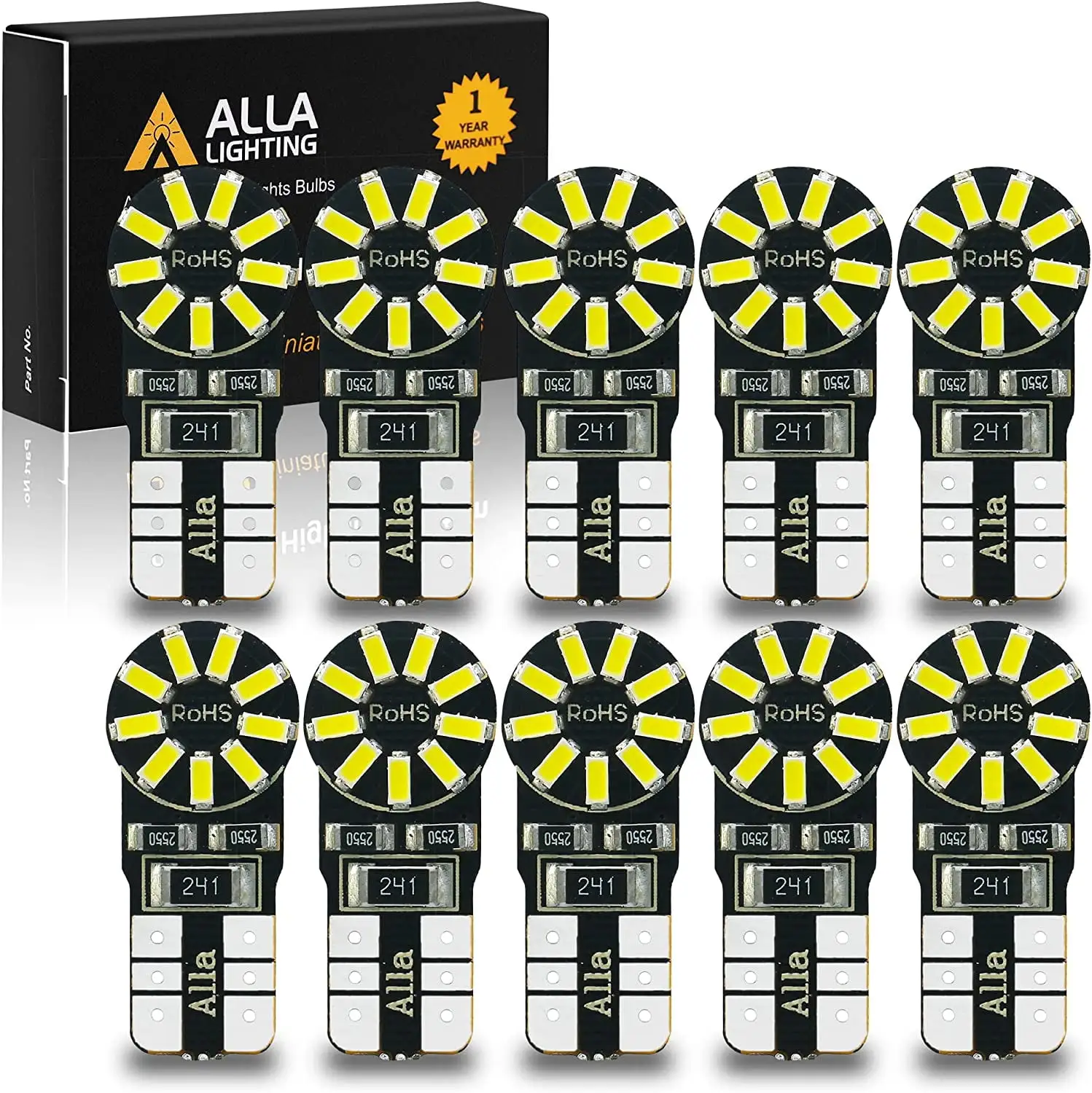 Alla Lighting CANBUS 194 LED Bulb Bright 168 175 2825 W5W Bulb 6000K White 12V T10 LED Replacement Bulbs Car License Plate Lights Interior Lights Map Lights Dome Light Trunk Door Courtesy Lights Bulbs