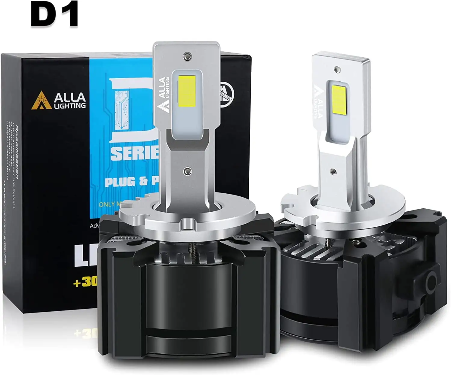 Alla Lighting CANBus D1R D1S LED Headlights Bulbs.90W 1:1 Plug-n-Play Easy Installation Change HID Conversion Kits High Beam.Low Beam Headlamps.12000 Lumens 6000K-6500K Xenon White(D1S/D1R/D1C)