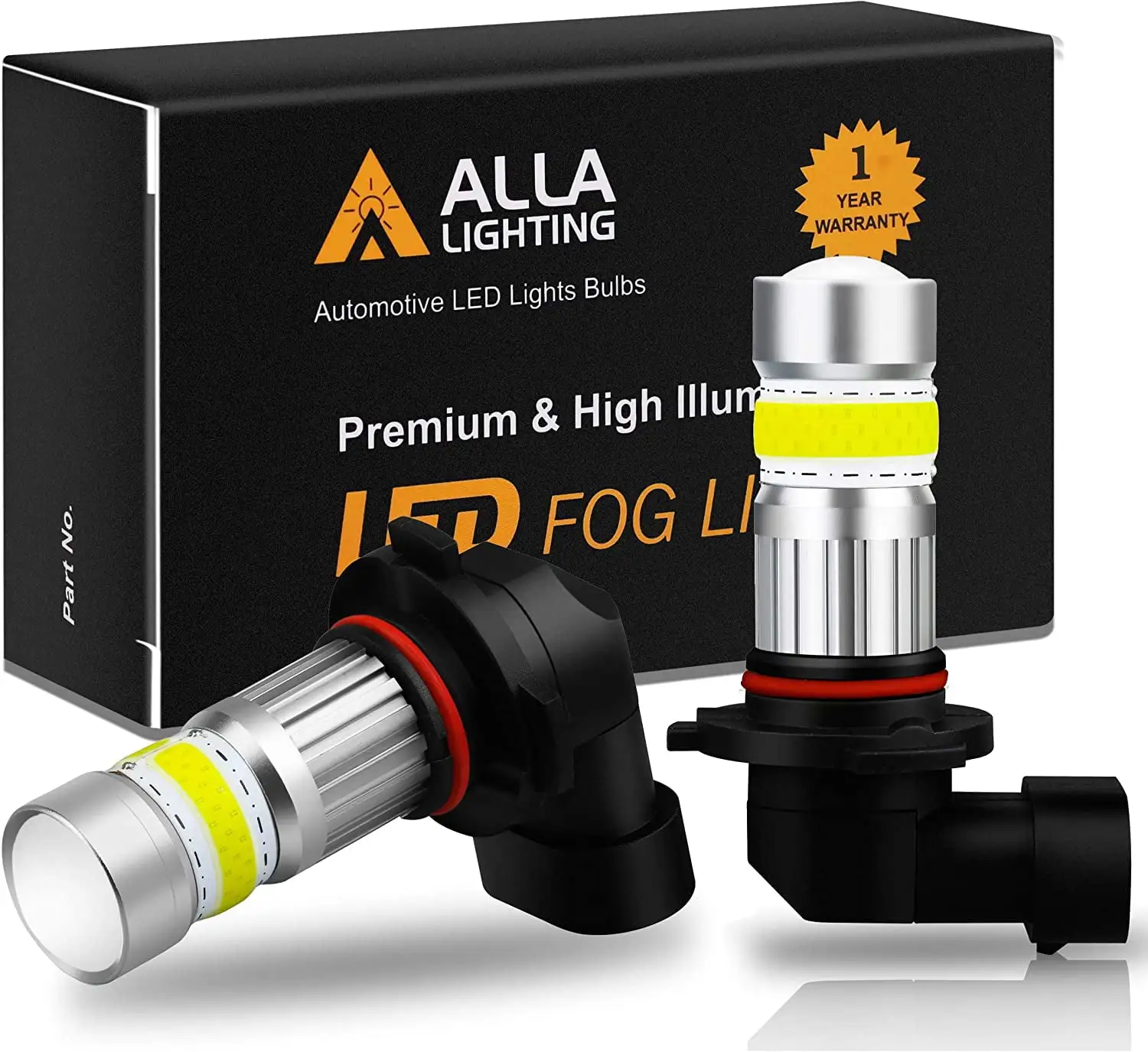 Alla Lighting H10 9145 LED Bulbs. 6000K Xenon White Fog Lights 9040 9045 9140 Upgrade 2800Lm CANBUS COB-72 SMD PY20D Base Xtreme Super Bright