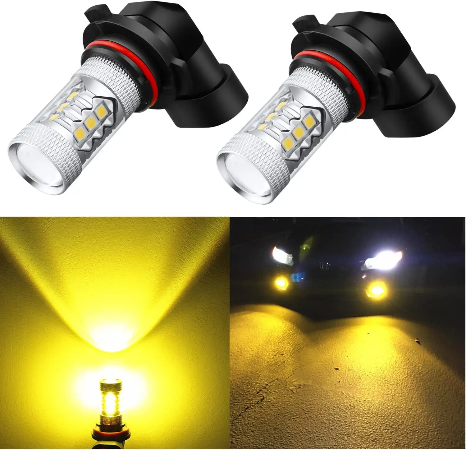 Alla Lighting H10 9145 LED Fog Lights Bulbs Xtreme Super Bright 9140 9040 9045 3000K Amber Yellow 12V Replacement