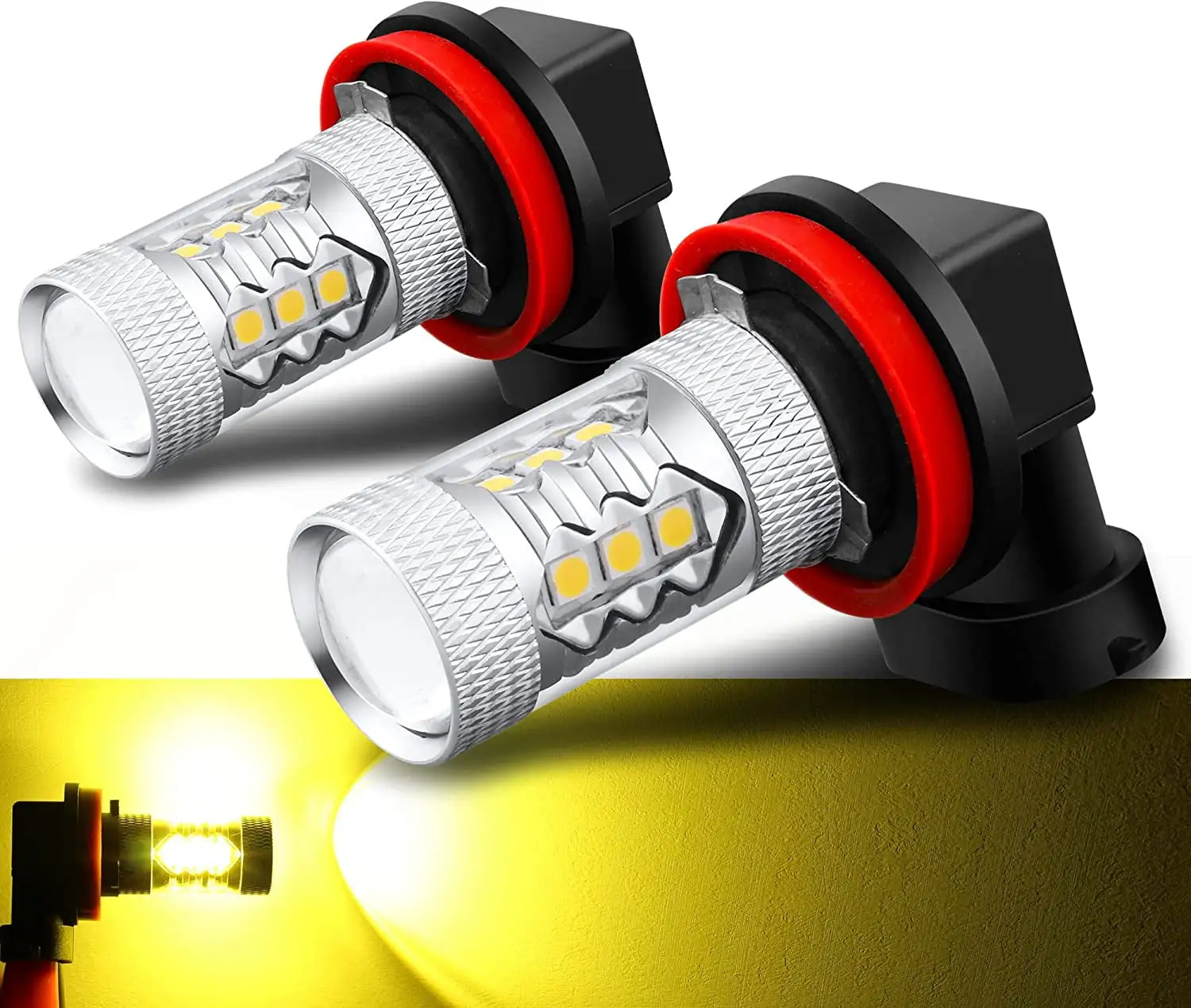 Alla Lighting H11 H8 LED Bulbs 3000K Golden Yellow H16 Fog Light. Xtreme Super Bright or DRL Daytime Running Lights (DRL Lamps) High Power 3030 SMD Replacement for Cars .Trucks. SUVs. Vans