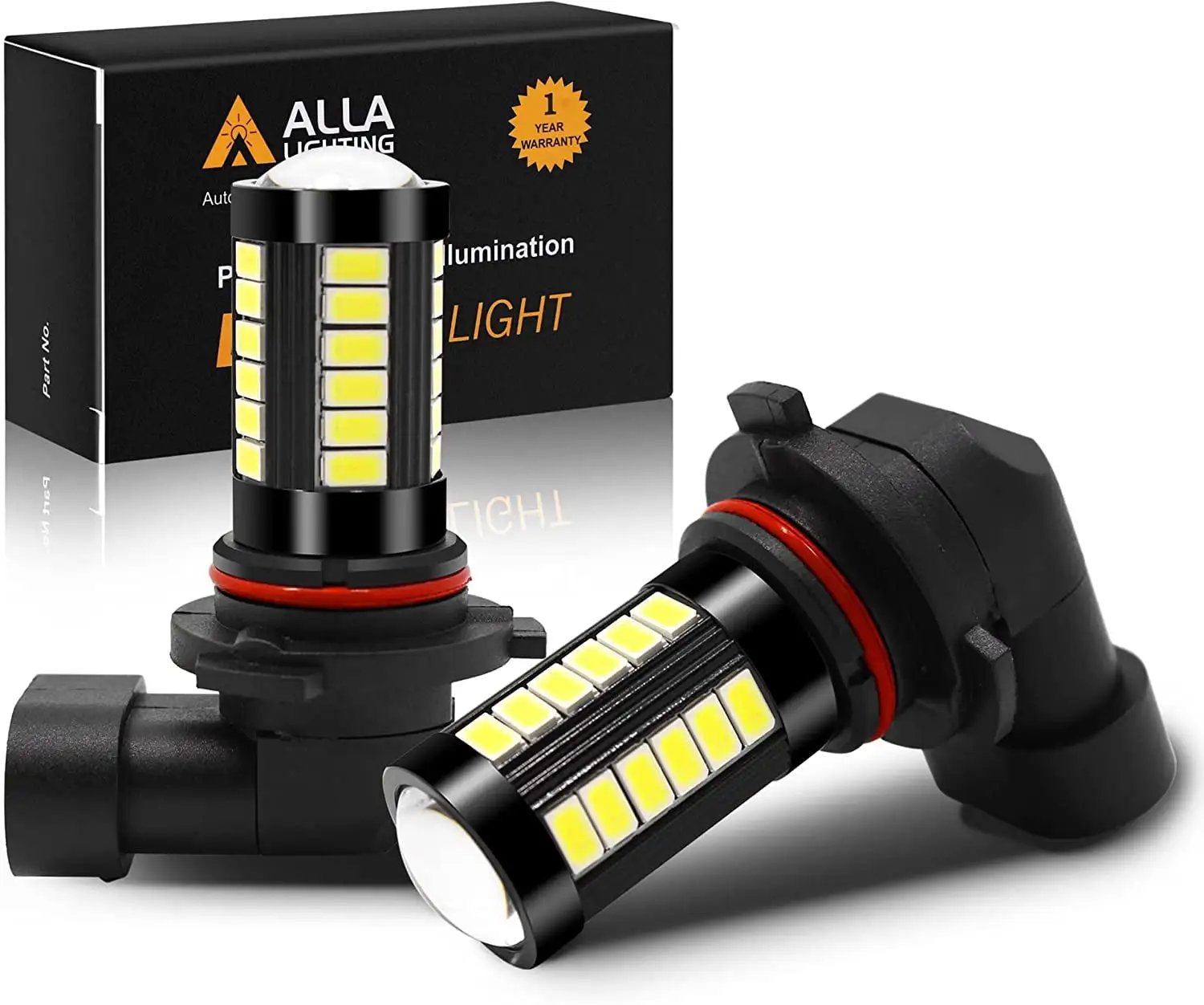 Alla Lighting HB4 9006 LED Fog Lights Bulbs. 6000K Xenon White 2800 Lumens Xtreme Super Bright 5730 33-SMD for Cars. Trucks with Projector Lens